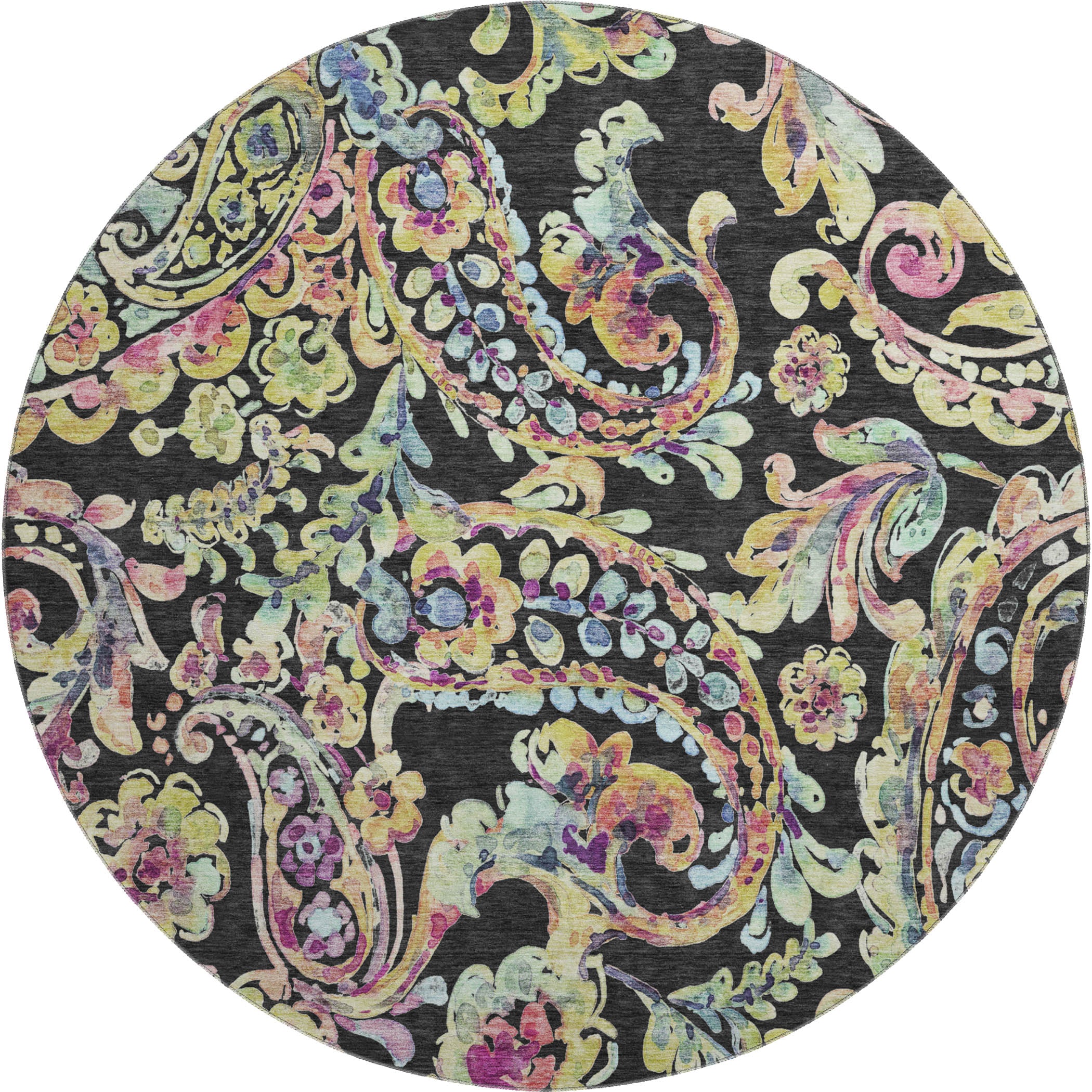Chiang Mai Machine Washable Transitional Black Rug 8' x 8' #shape_Round