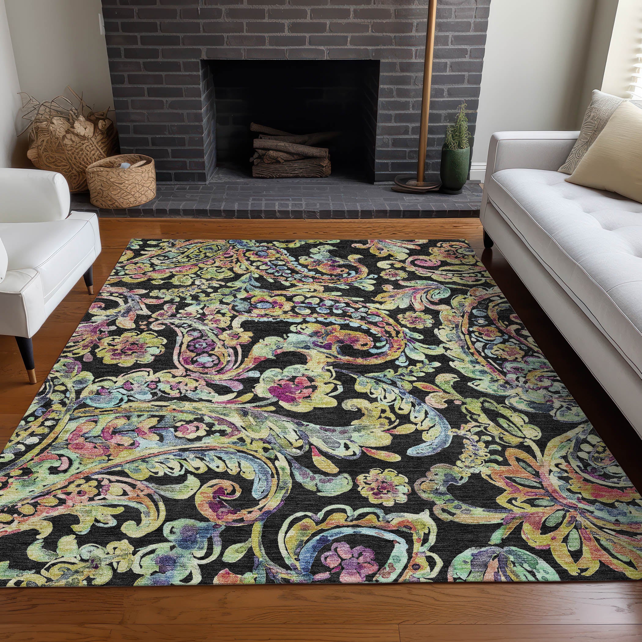 Chiang Mai Machine Washable Transitional Black Rug 2'6" x 3'10" #shape_Rectangle