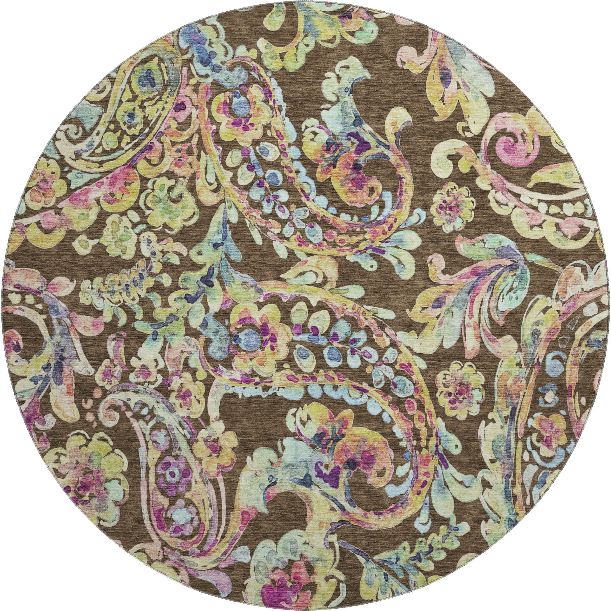 Chiang Mai Machine Washable Transitional Chocolate Brown Rug 8' x 8' #shape_Round