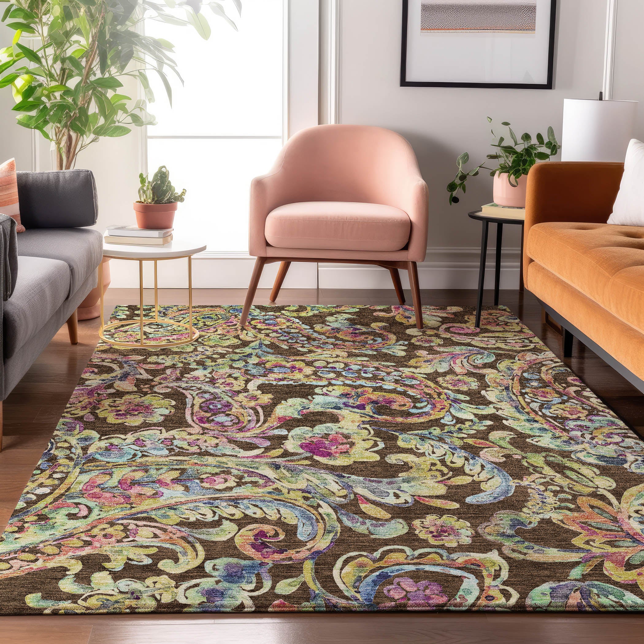 Chiang Mai Machine Washable Transitional Chocolate Brown Rug 2'6" x 3'10" #shape_Rectangle