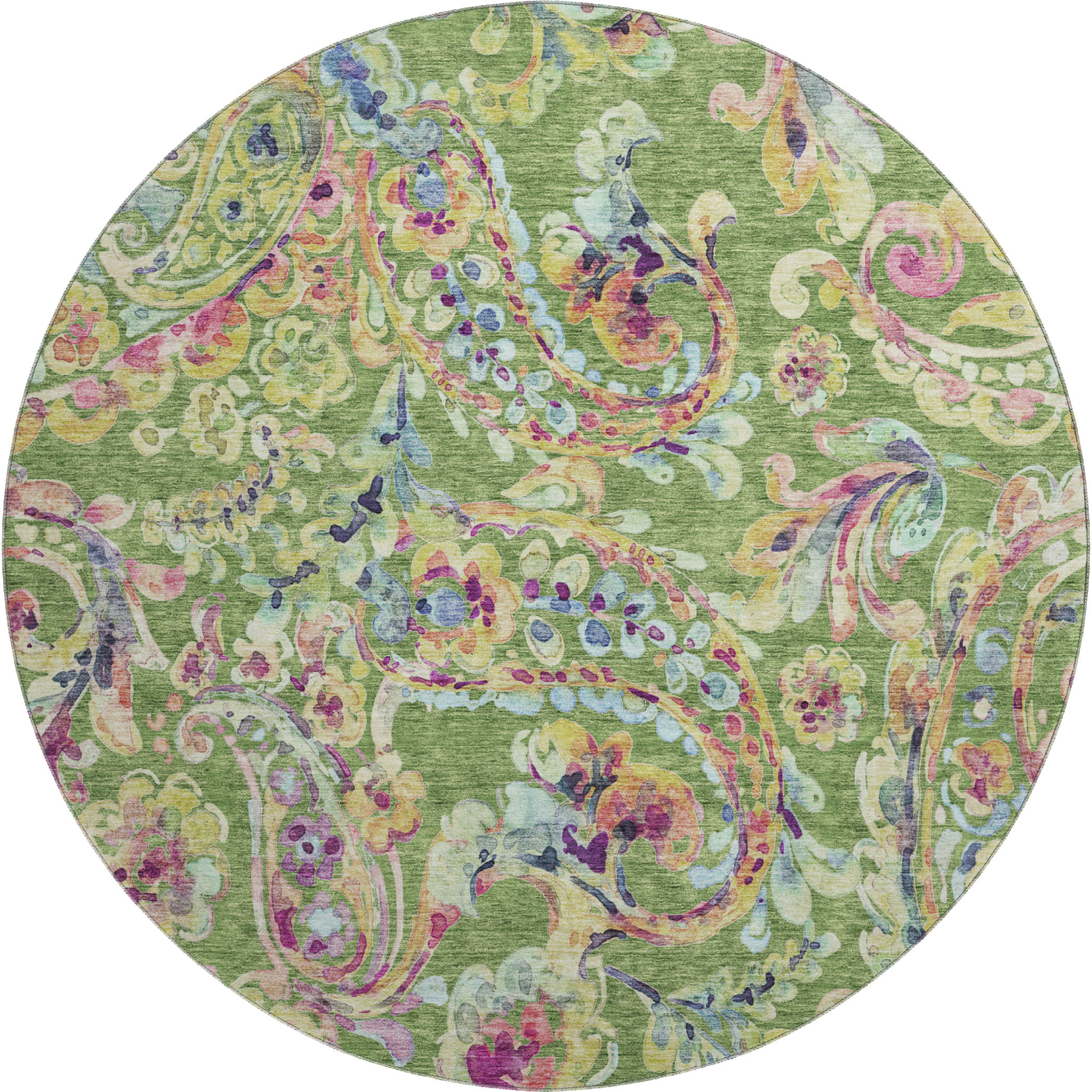 Chiang Mai Machine Washable Transitional Fern Green Rug 8' x 8' #shape_Round