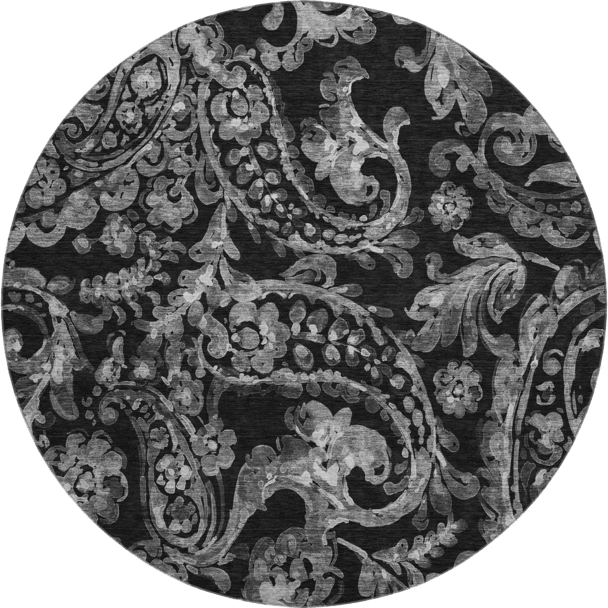 Budapest Machine Washable Transitional Black Rug 8' x 8' #shape_Round