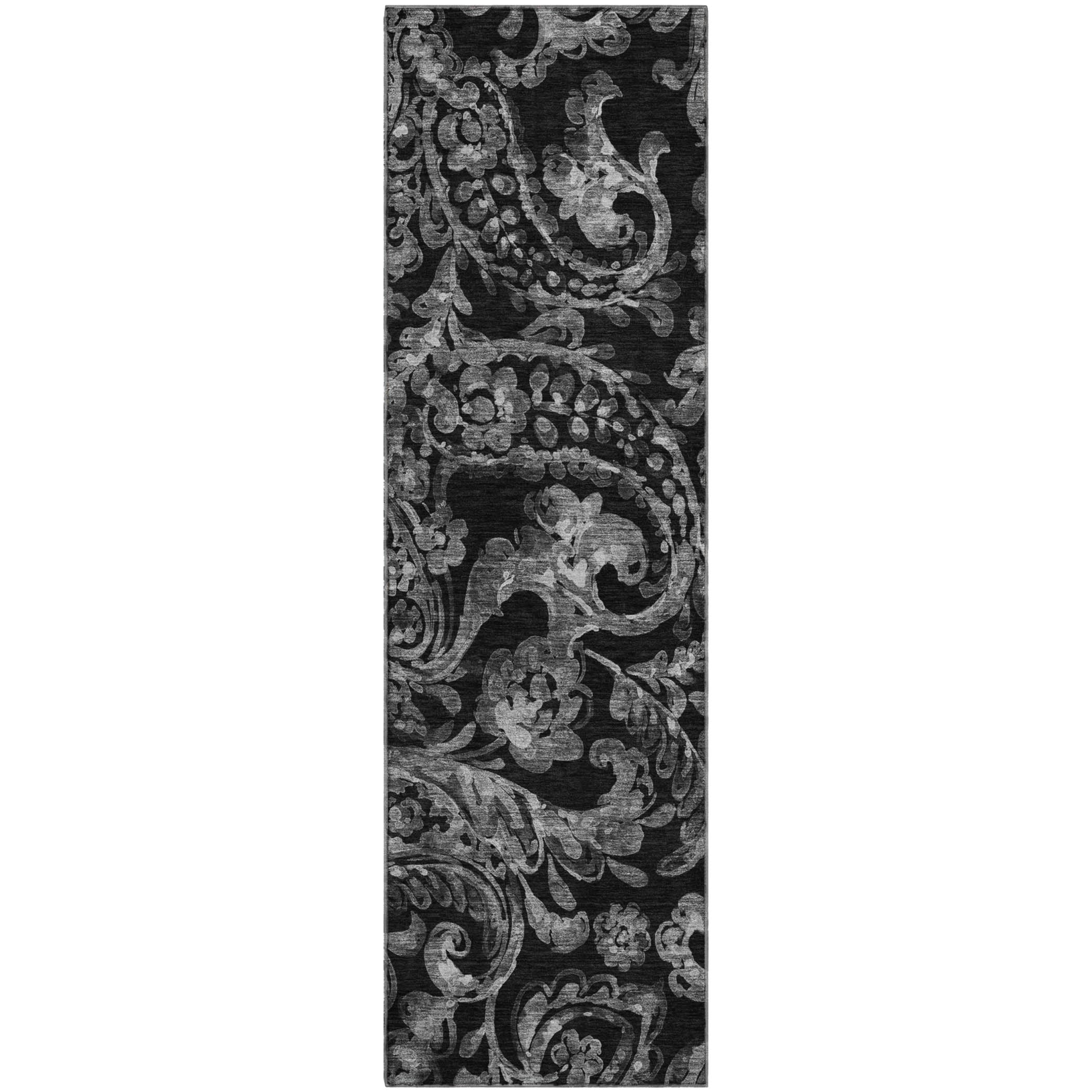 Budapest Machine Washable Transitional Black Rug 2'3" x 7'6" #shape_Runner
