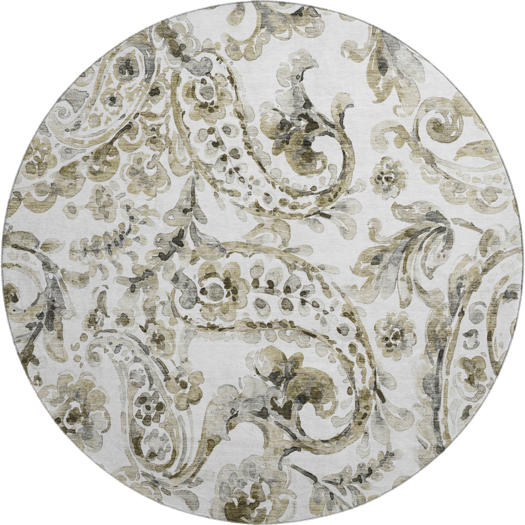 Budapest Machine Washable Transitional Brown Rug 8' x 8' #shape_Round
