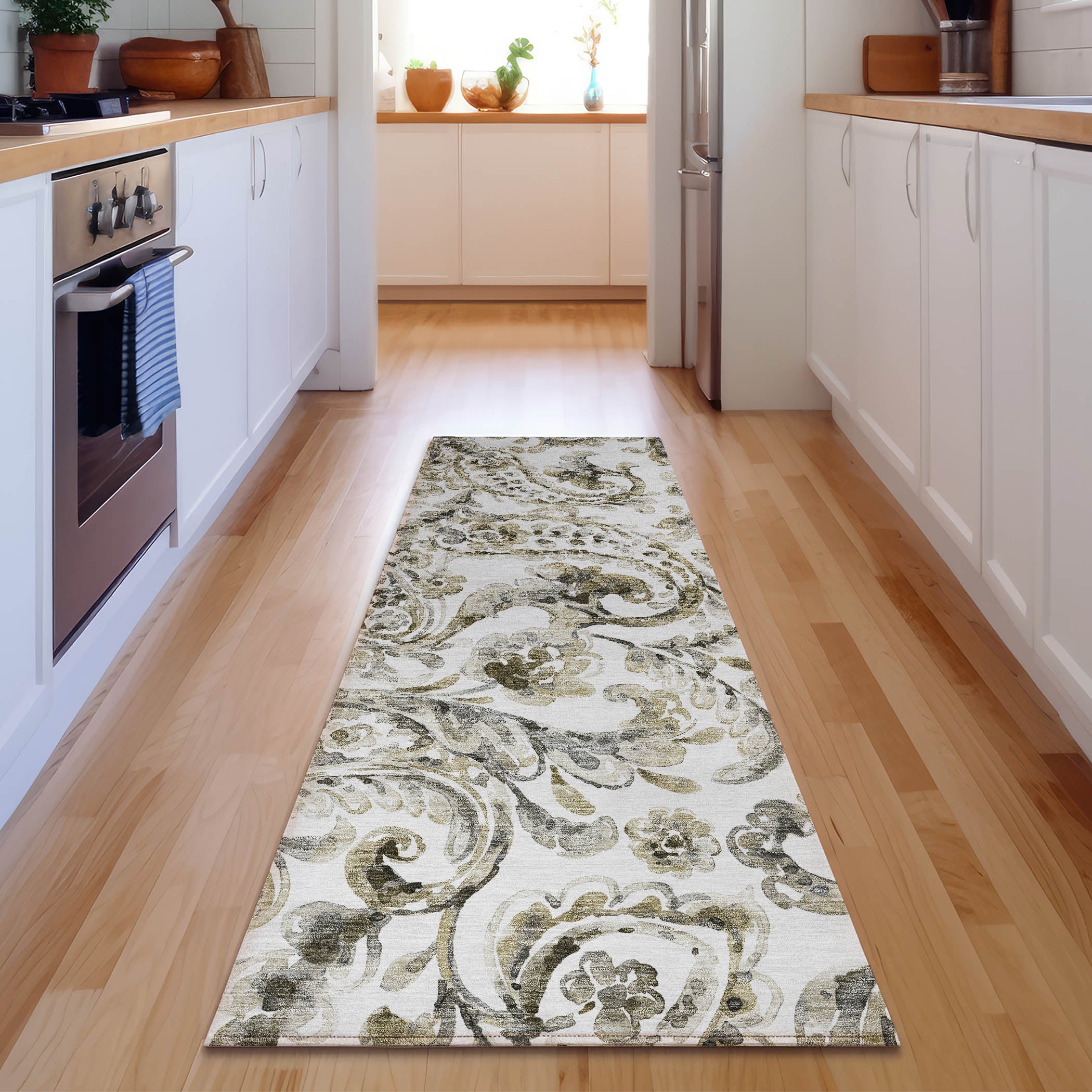 Budapest Machine Washable Transitional Brown Rug 2'3" x 7'6" #shape_Runner