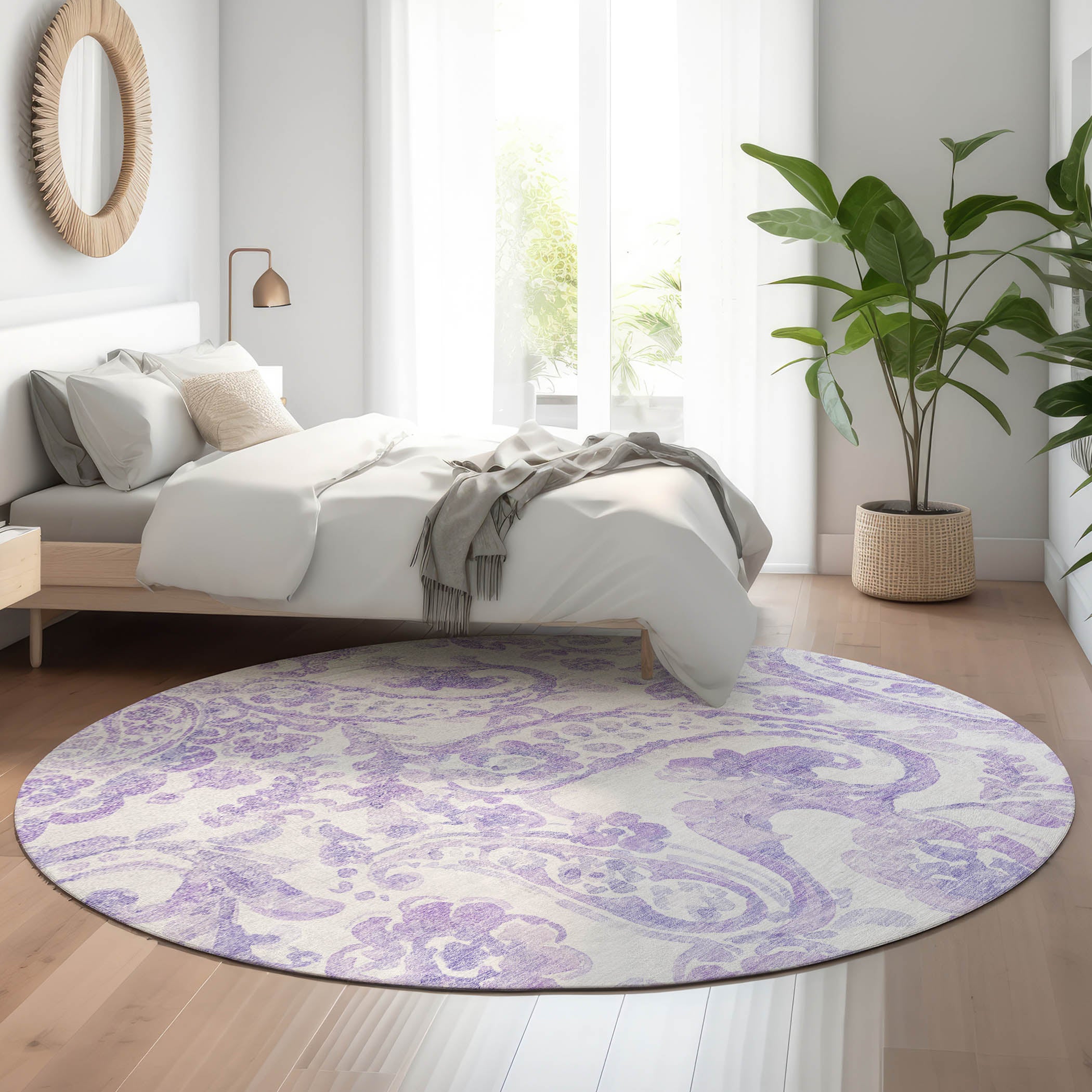 Budapest Machine Washable Transitional Lavender Purple Rug 8' x 8' #shape_Round