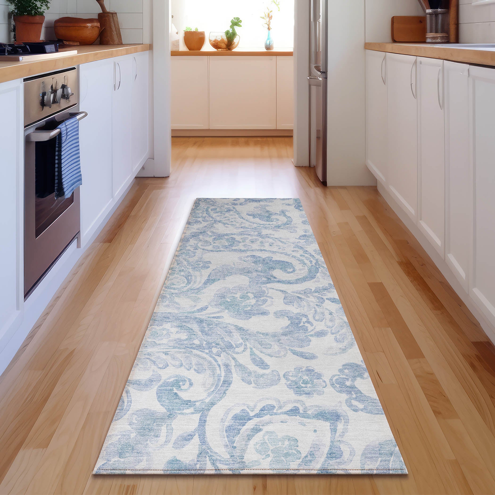 Budapest Machine Washable Transitional Sky Blue Rug 2'3" x 7'6" #shape_Runner