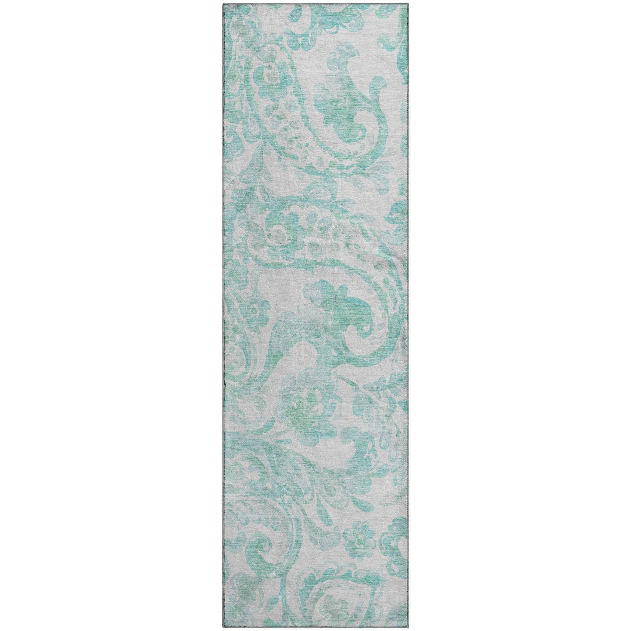 Budapest Machine Washable Transitional Turquoise Teal Rug 2'3" x 7'6" #shape_Runner