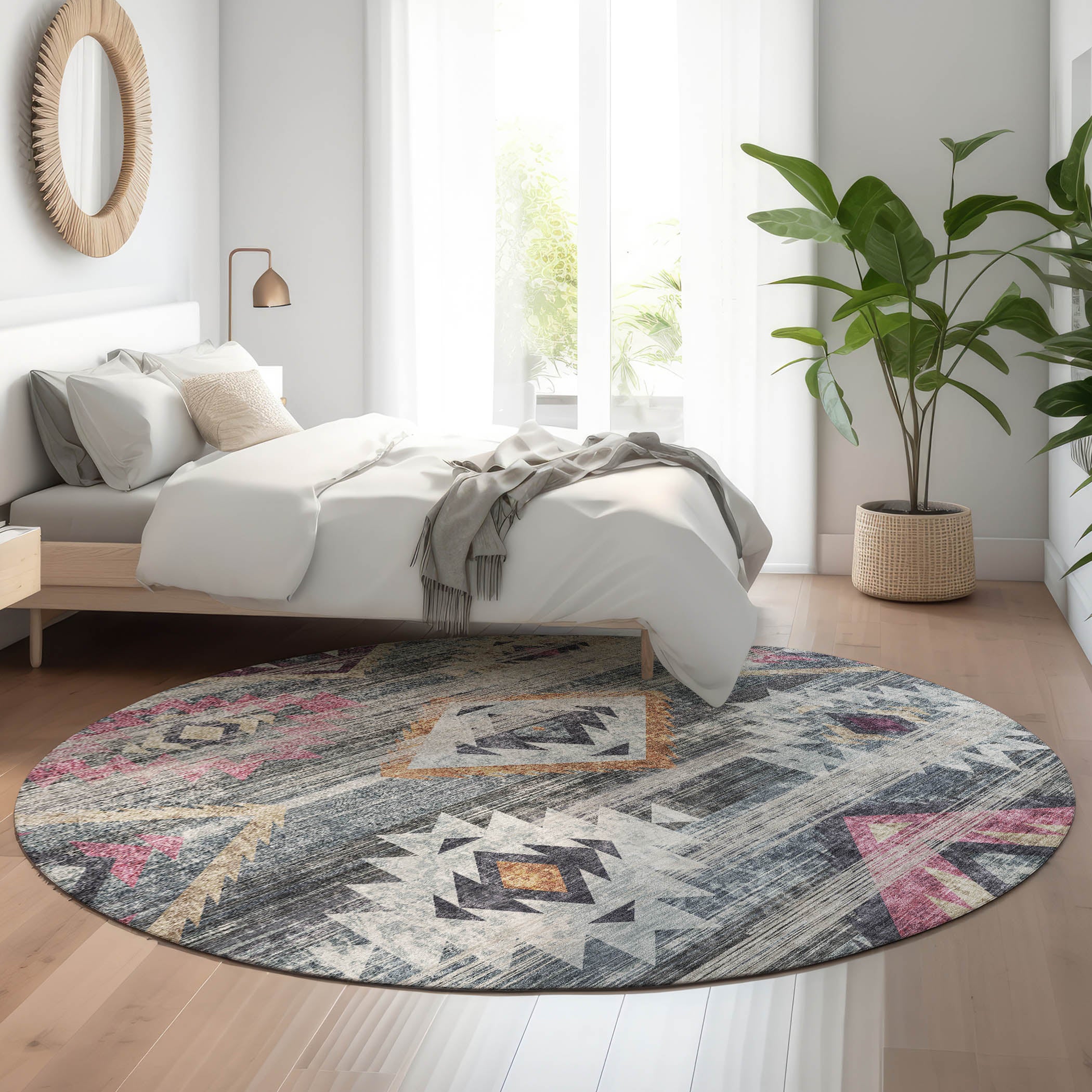 Ghent Machine Washable Transitional Gray Rug 8' x 8' #shape_Round