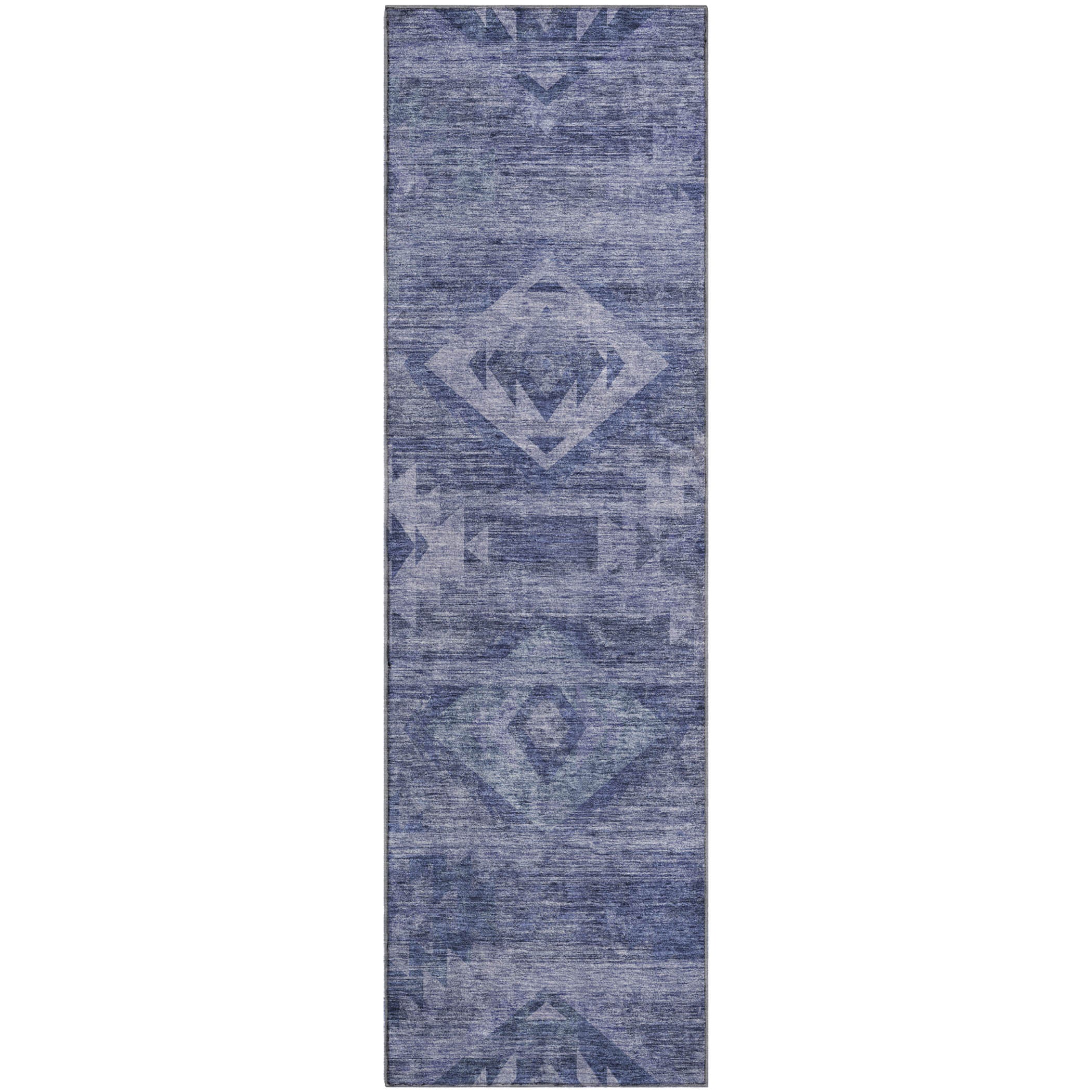Santorini Machine Washable Transitional Navy Blue Rug 2'3" x 7'6" #shape_Runner
