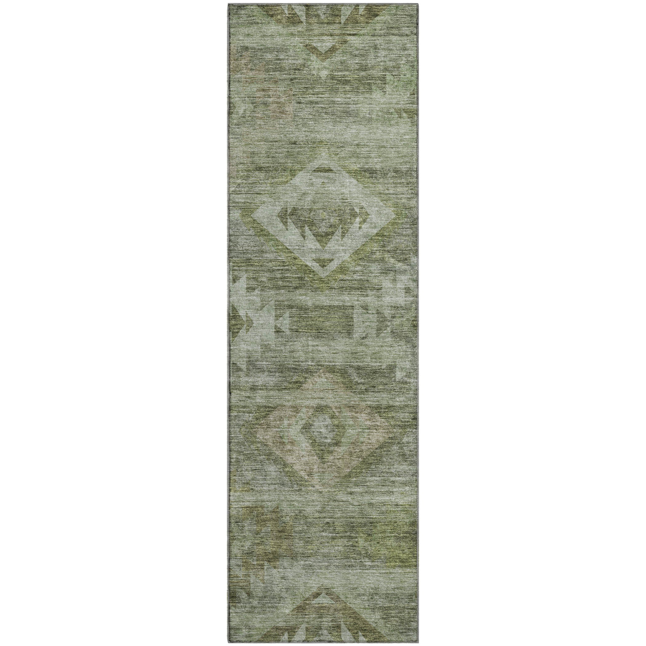 Santorini Machine Washable Transitional Olive Green Rug 2'3" x 7'6" #shape_Runner
