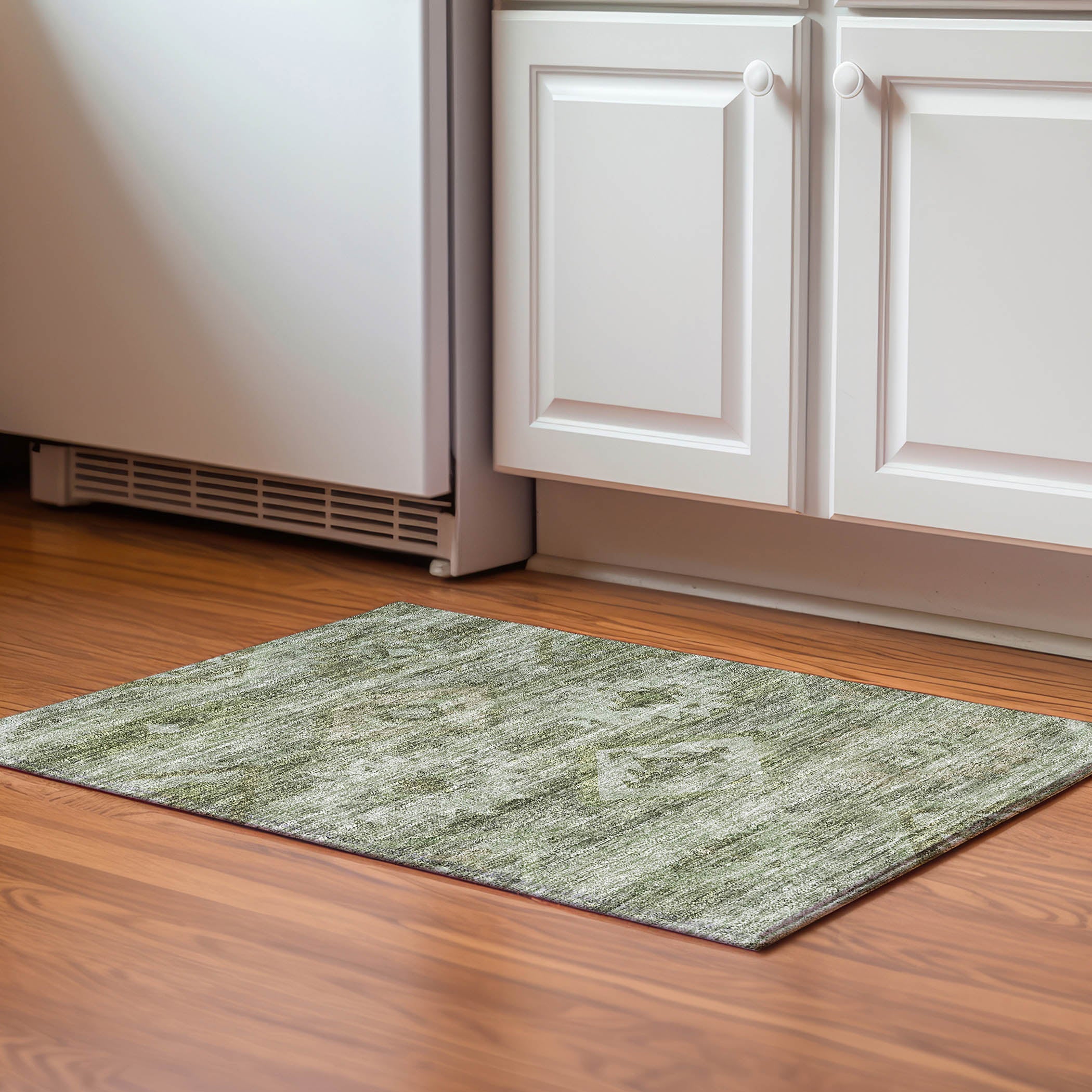 Santorini Machine Washable Transitional Olive Green Rug 1'8" x 2'6" #shape_Rectangle