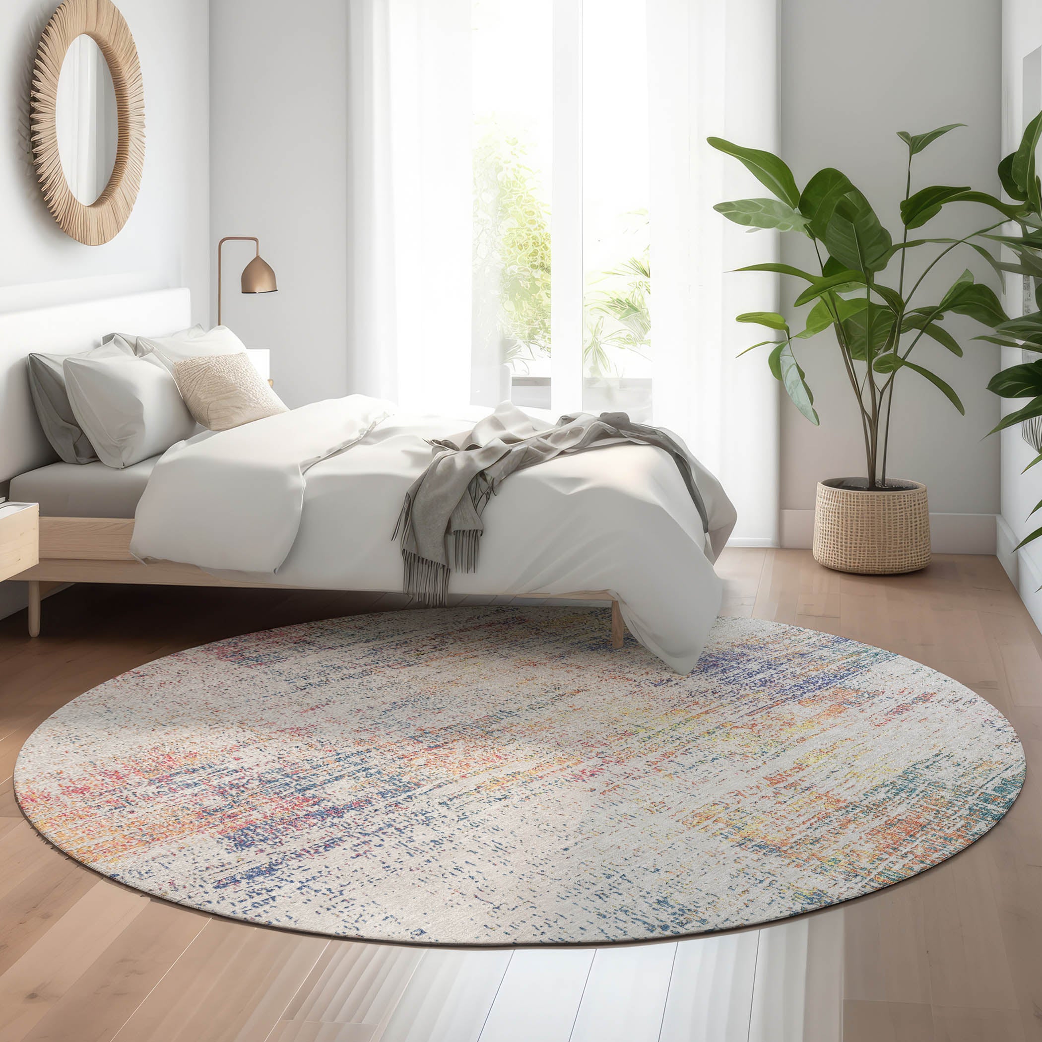 Bogota Machine Washable Transitional Ivory Rug 8' x 8' #shape_Round