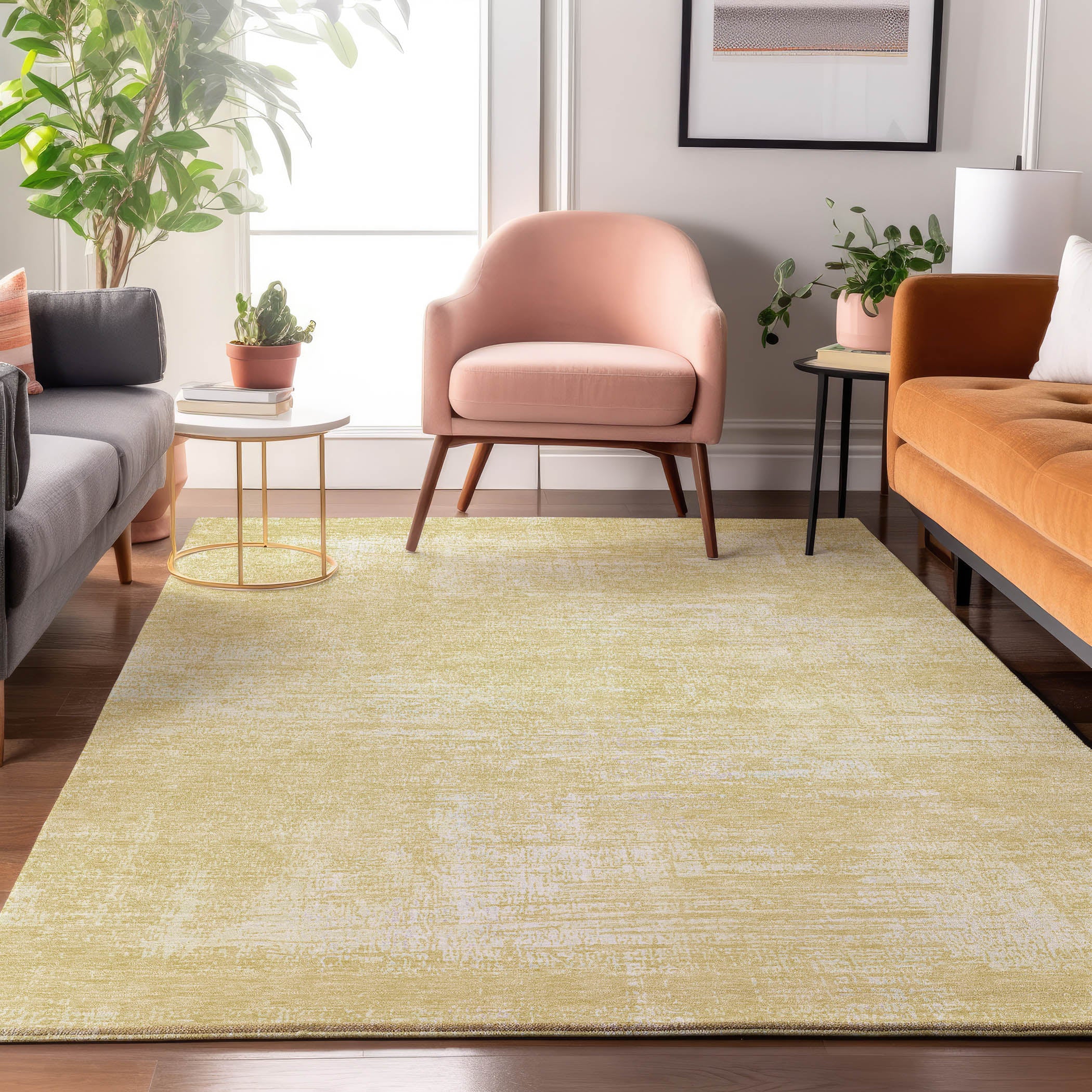 Bern Machine Washable Transitional Wheat Gold Rug 2'6" x 3'10" #shape_Rectangle