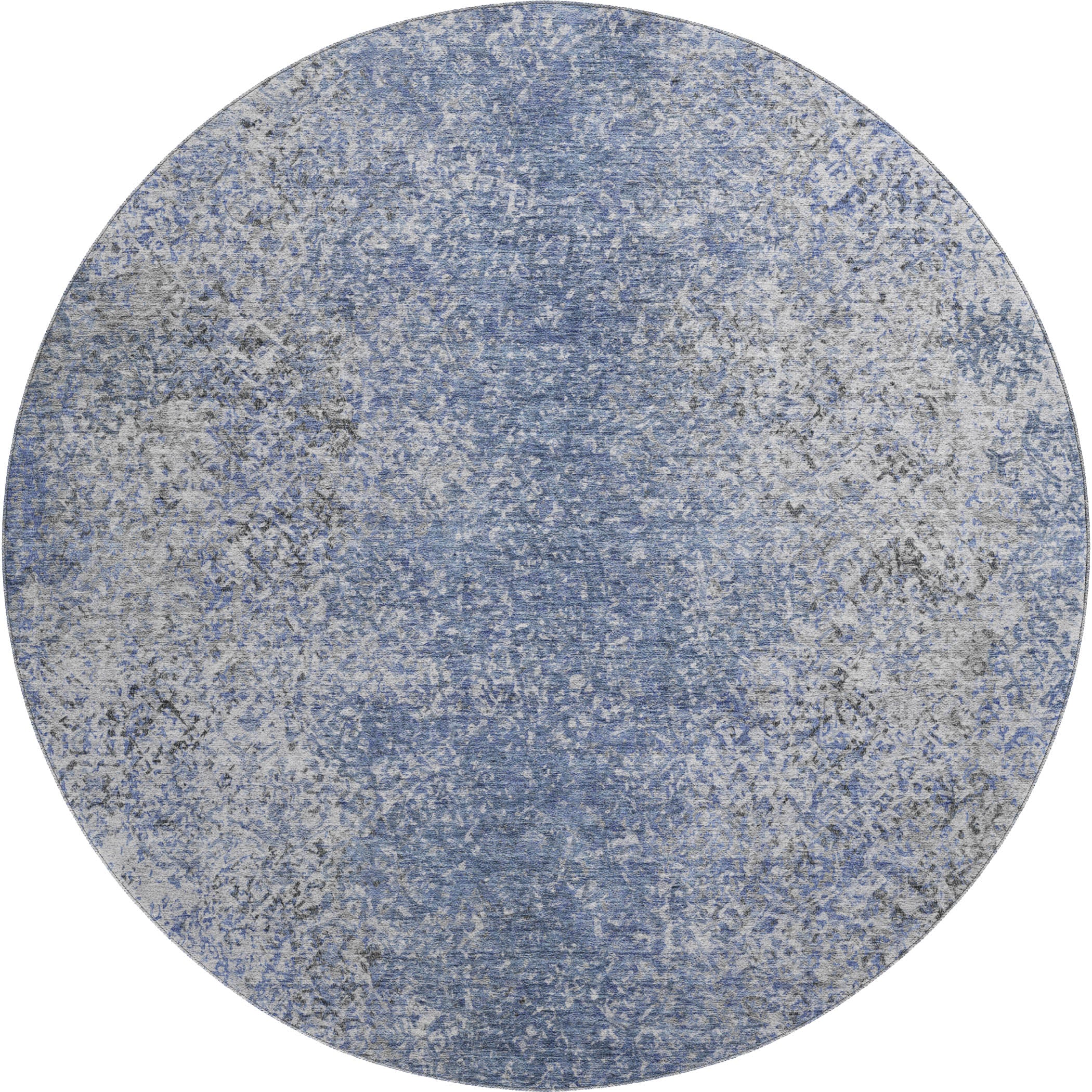 Valletta Machine Washable Transitional Blue Rug 8' x 8' #shape_Round