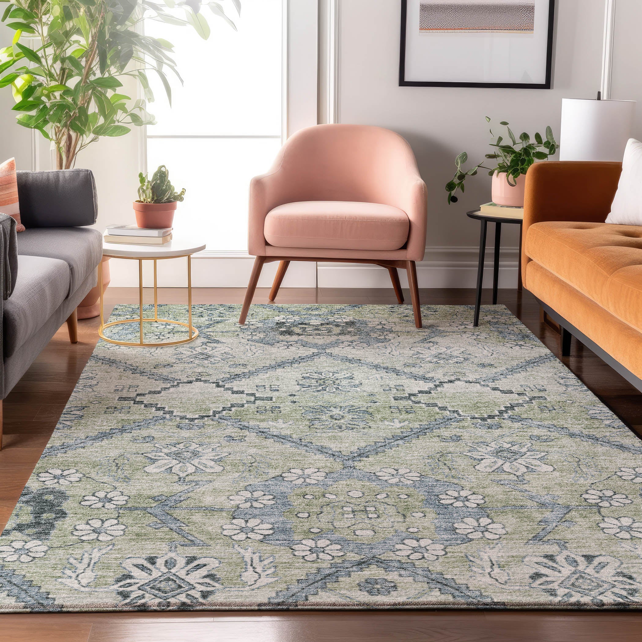Seville Machine Washable Transitional Aloe Green Rug 2'6" x 3'10" #shape_Rectangle