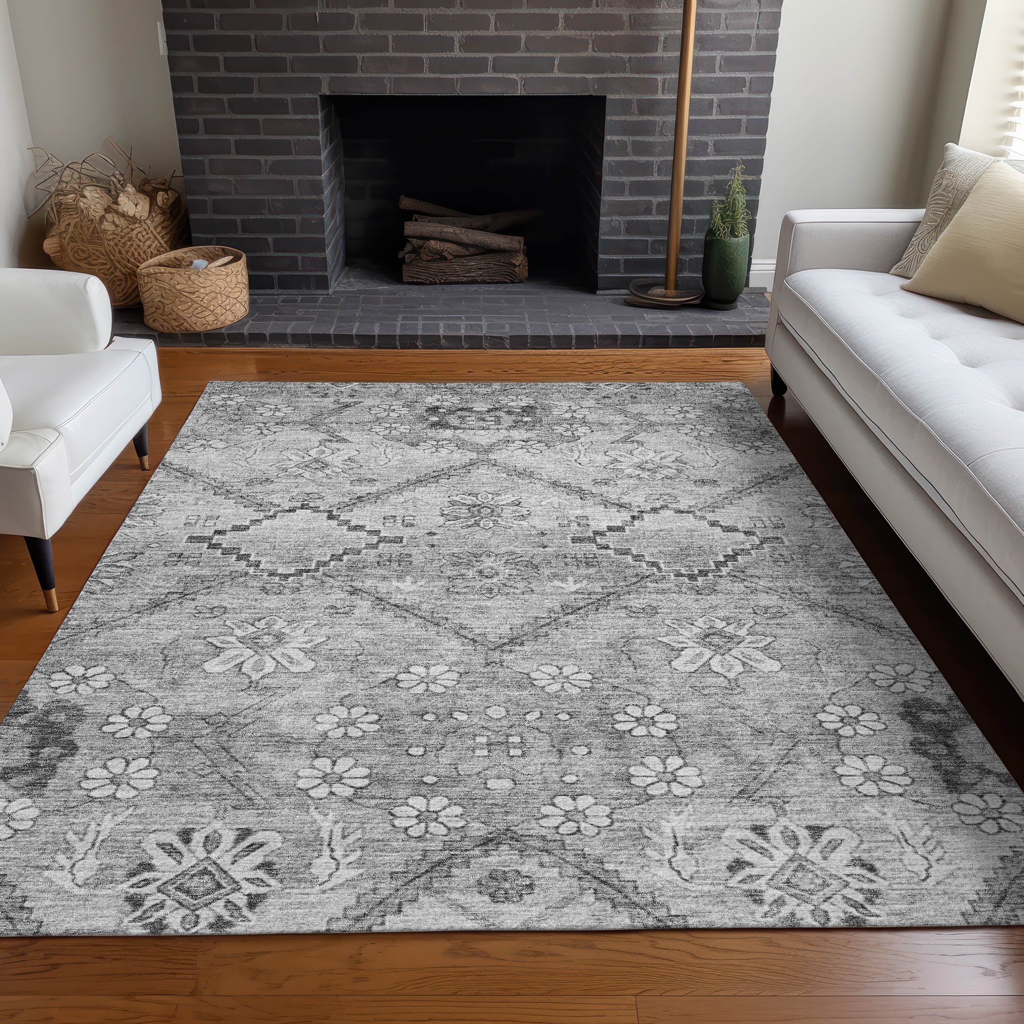 Seville Machine Washable Transitional Gray Rug 2'6" x 3'10" #shape_Rectangle