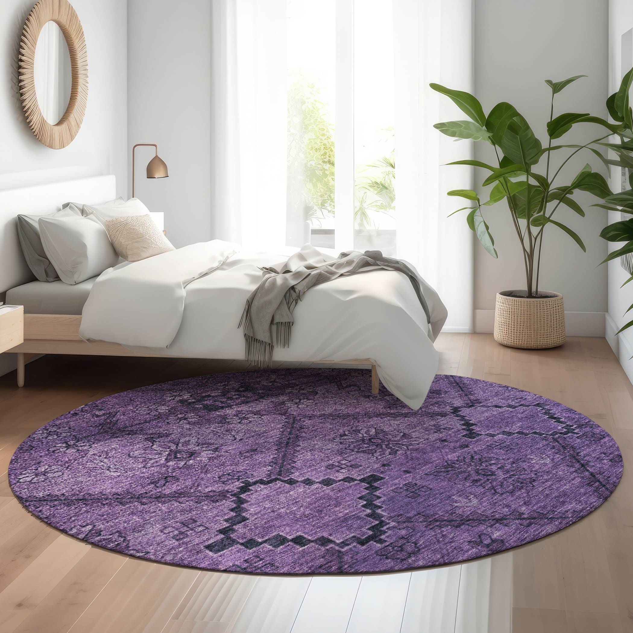 Dublin Machine Washable Transitional Eggplant Purple Rug 8' x 8' #shape_Round
