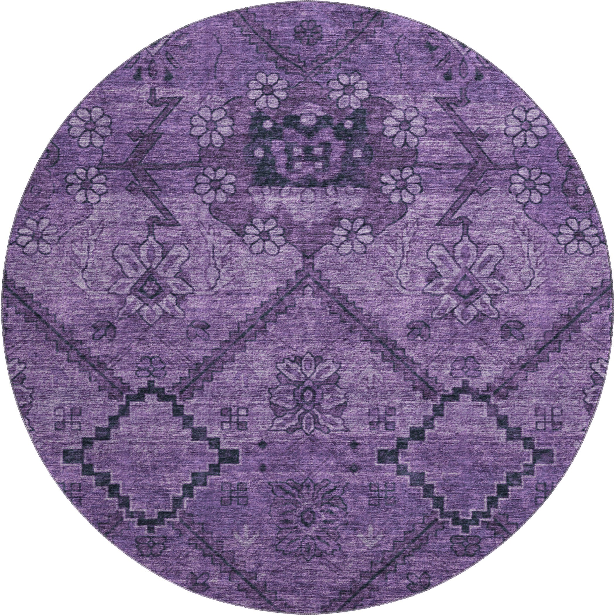 Dublin Machine Washable Transitional Eggplant Purple Rug 8' x 8' #shape_Round