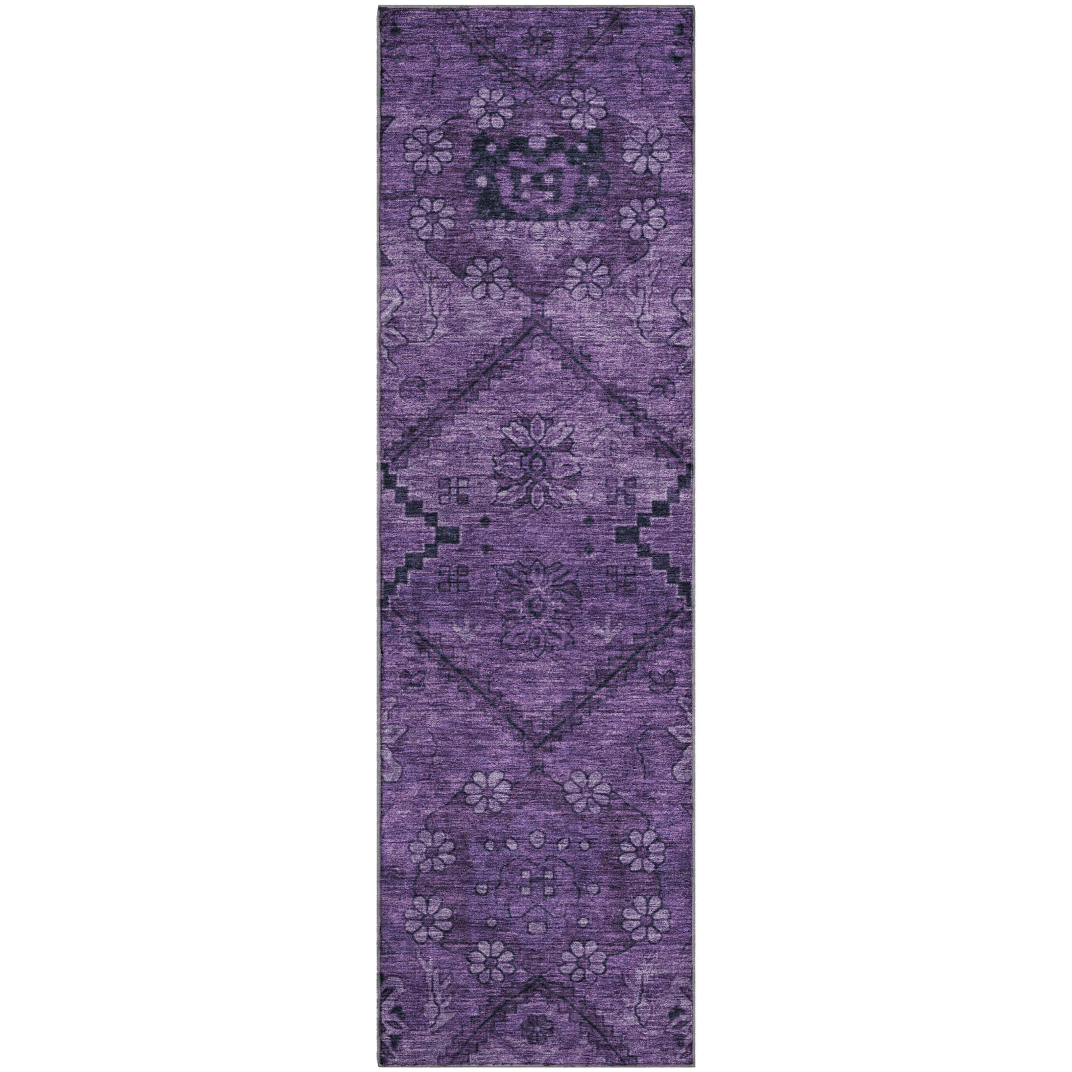 Dublin Machine Washable Transitional Eggplant Purple Rug 2'3" x 7'6" #shape_Runner