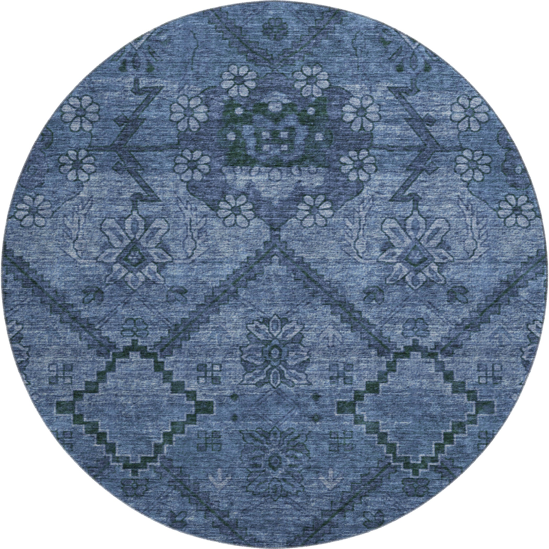 Dublin Machine Washable Transitional Navy Blue Rug 8' x 8' #shape_Round