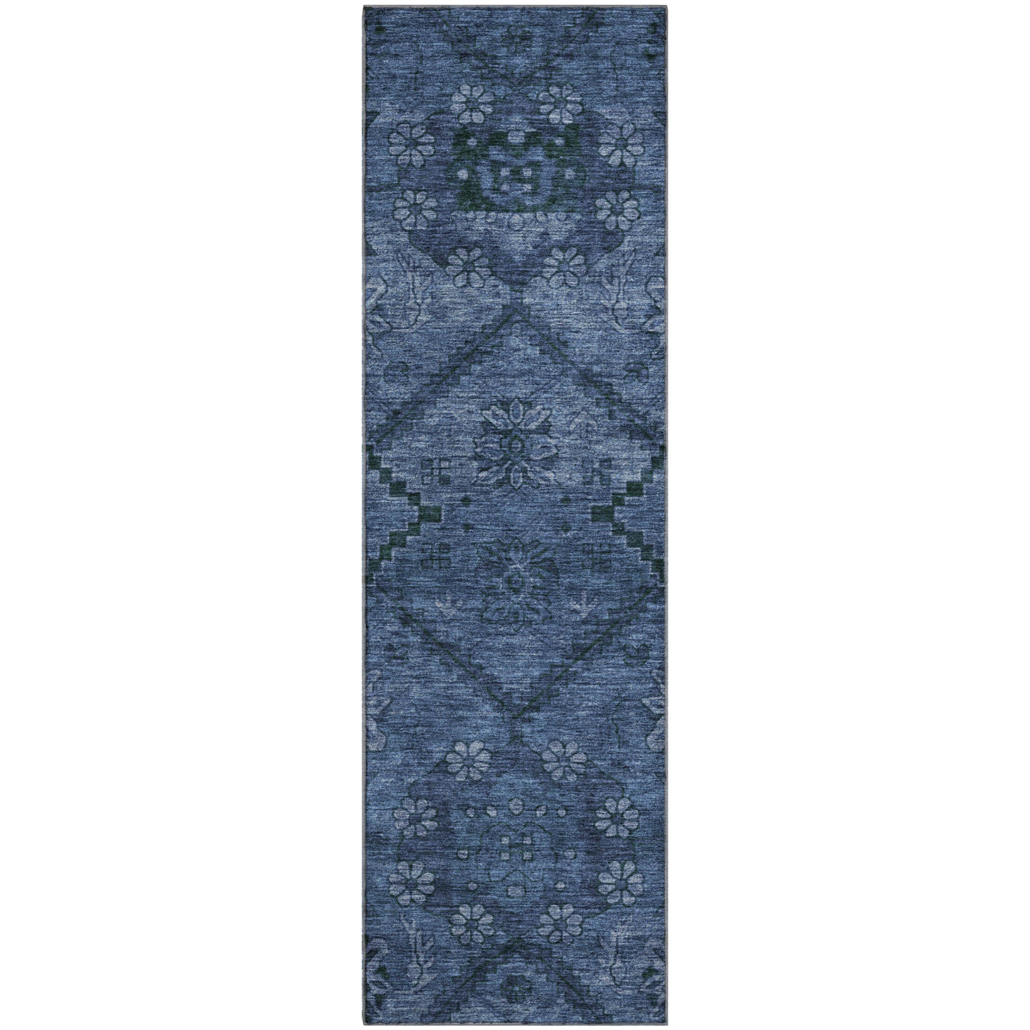 Dublin Machine Washable Transitional Navy Blue Rug 2'3" x 7'6" #shape_Runner