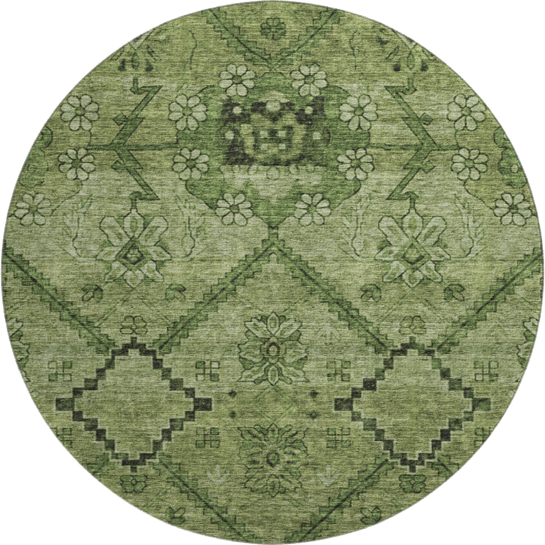 Dublin Machine Washable Transitional Olive Green Rug 8' x 8' #shape_Round