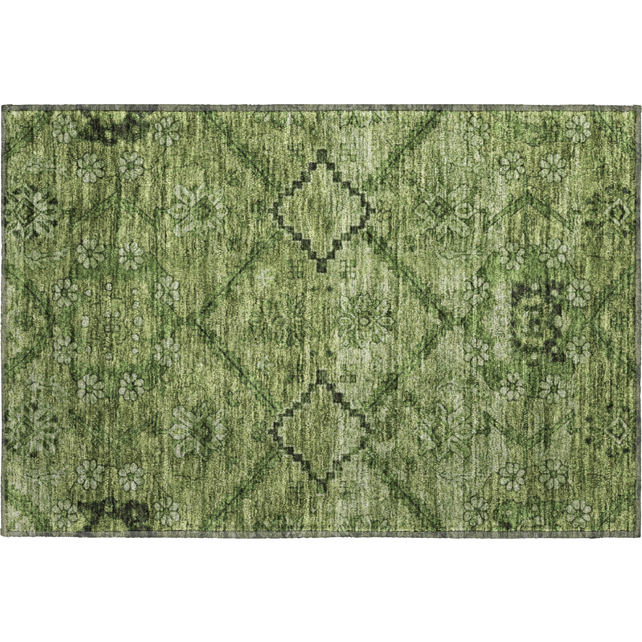 Dublin Machine Washable Transitional Olive Green Rug 1'8" x 2'6" #shape_Rectangle
