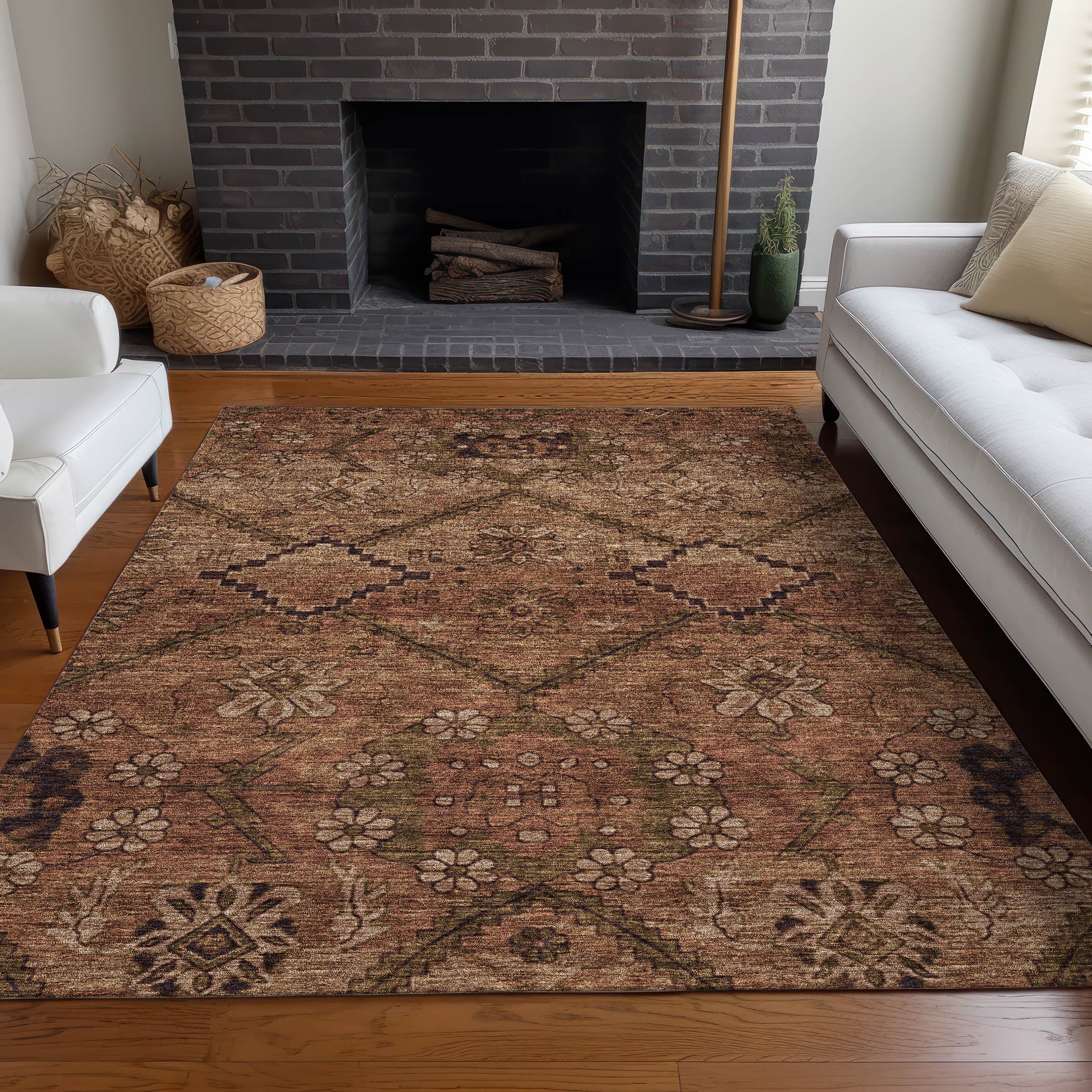 Dublin Machine Washable Transitional Paprika Orange Rug 2'6" x 3'10" #shape_Rectangle