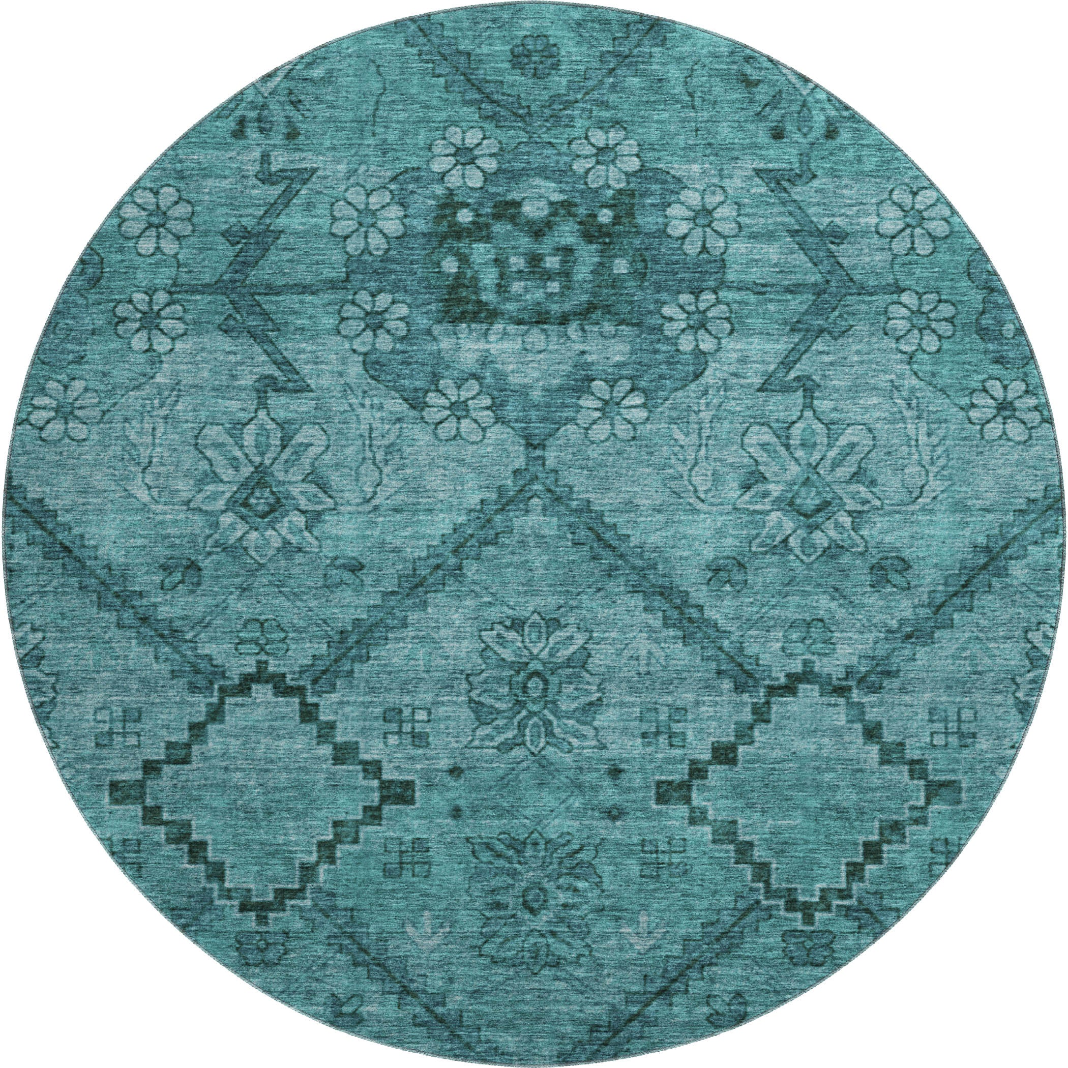 Dublin Machine Washable Transitional Teal Rug 8' x 8' #shape_Round