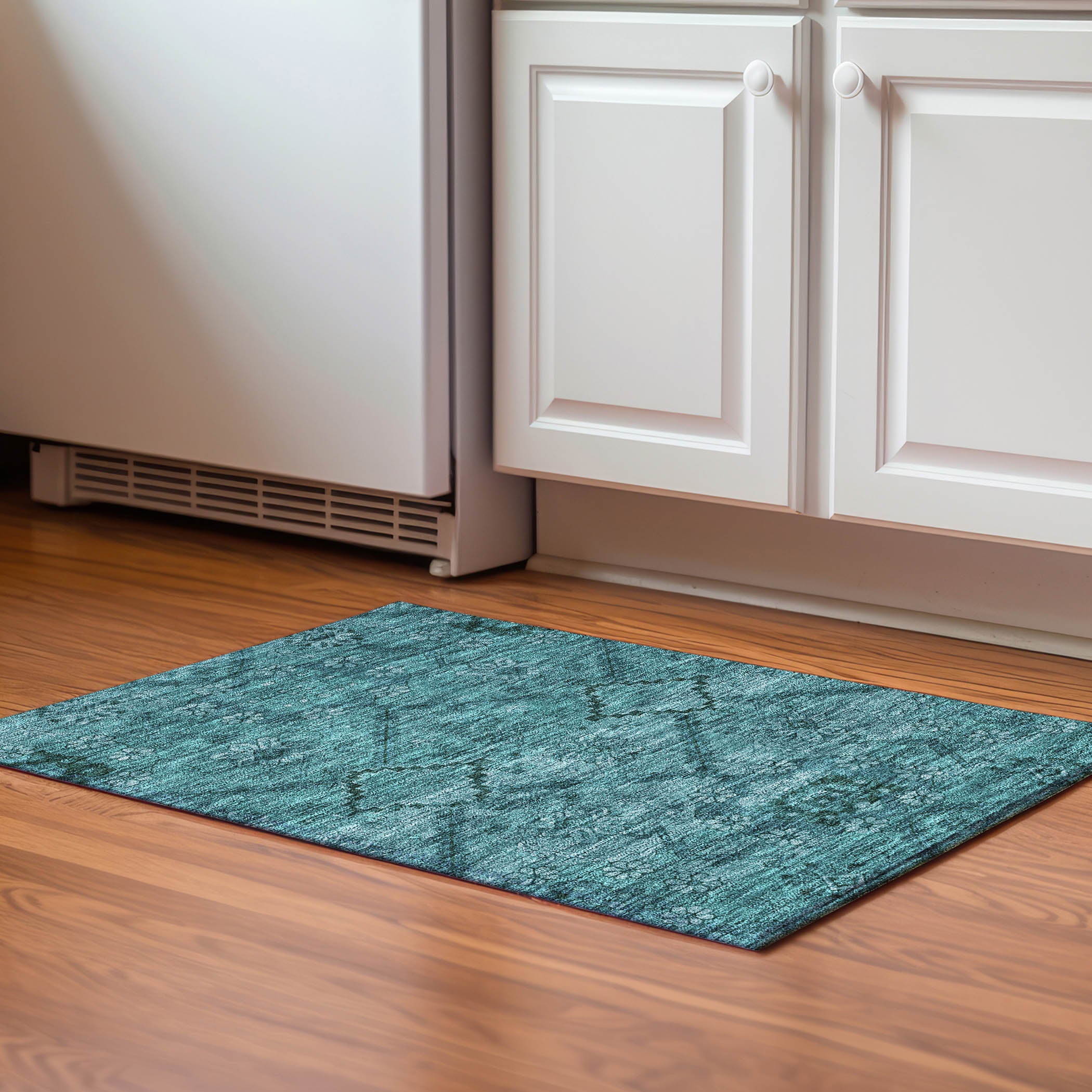 Dublin Machine Washable Transitional Teal Rug 1'8" x 2'6" #shape_Rectangle