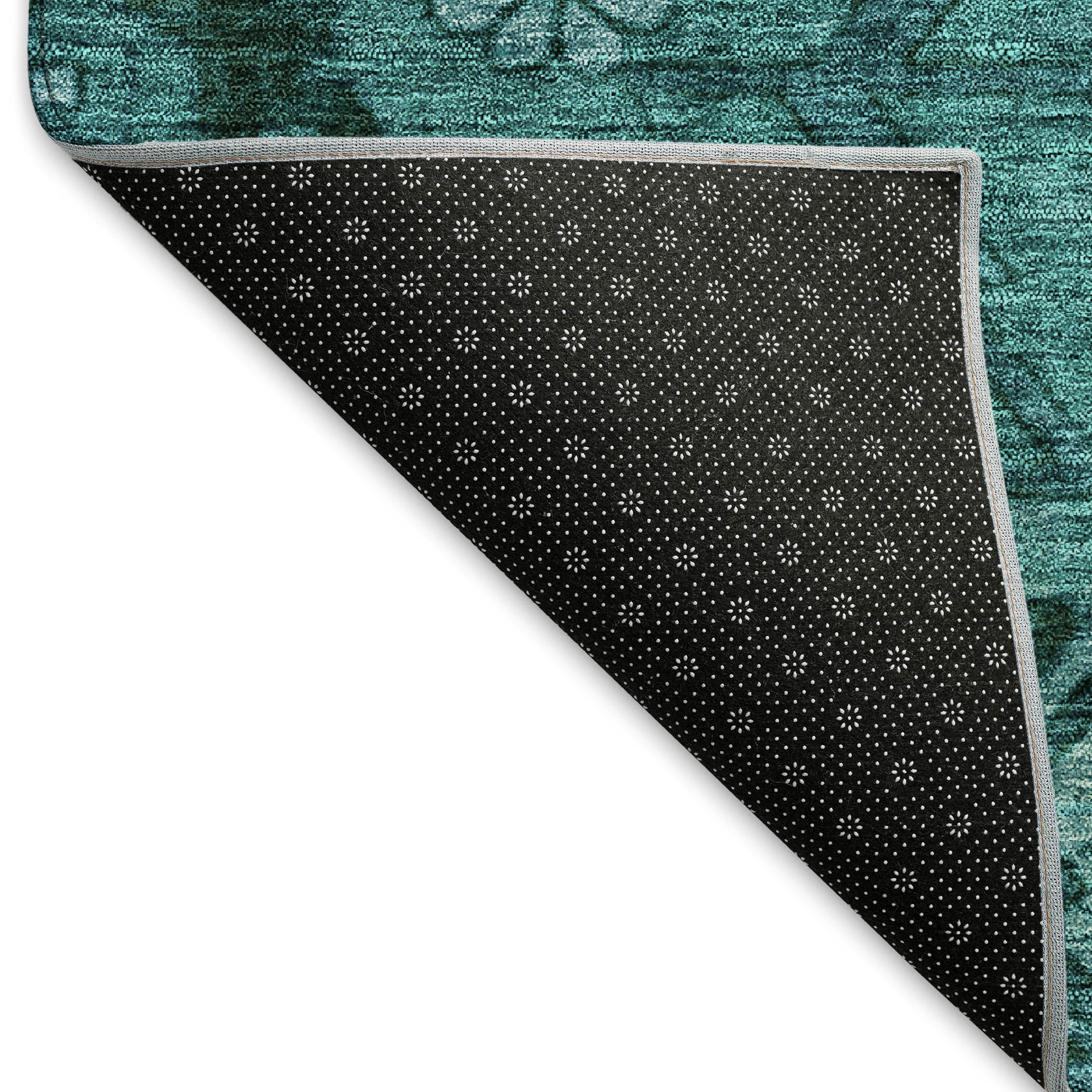 Dublin Machine Washable Transitional Teal Rug 1'8" x 2'6" #shape_Rectangle