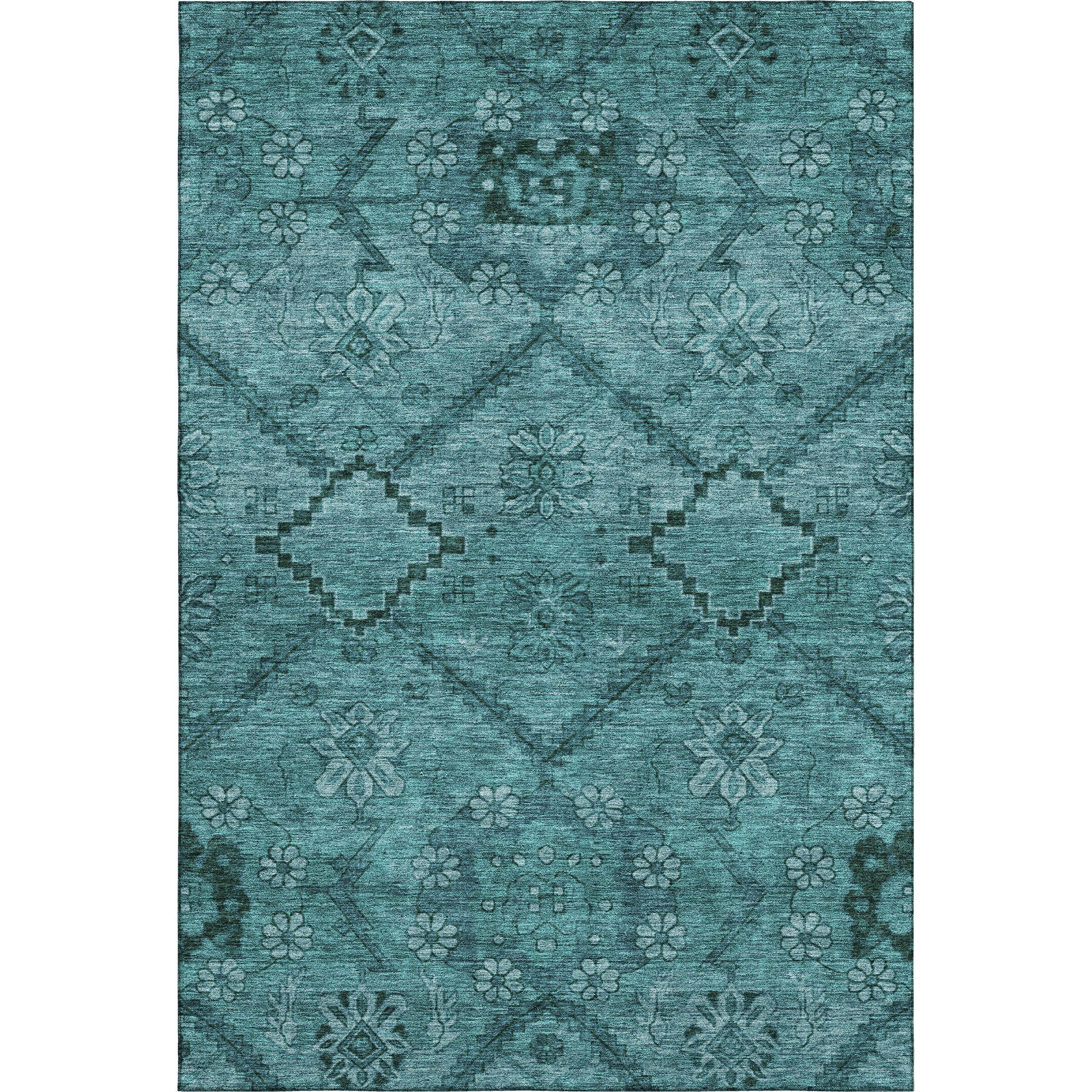 Dublin Machine Washable Transitional Teal Rug 2'6" x 3'10" #shape_Rectangle