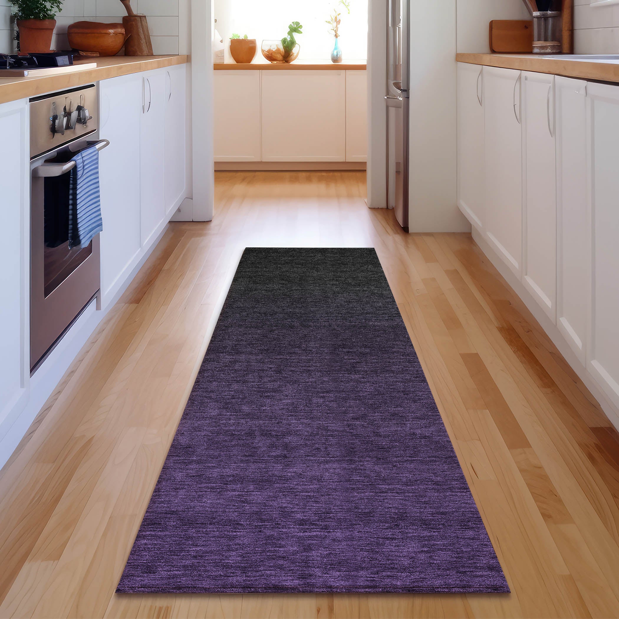 Lucerne Machine Washable Transitional Eggplant Purple Rug 2'3" x 7'6" #shape_Runner