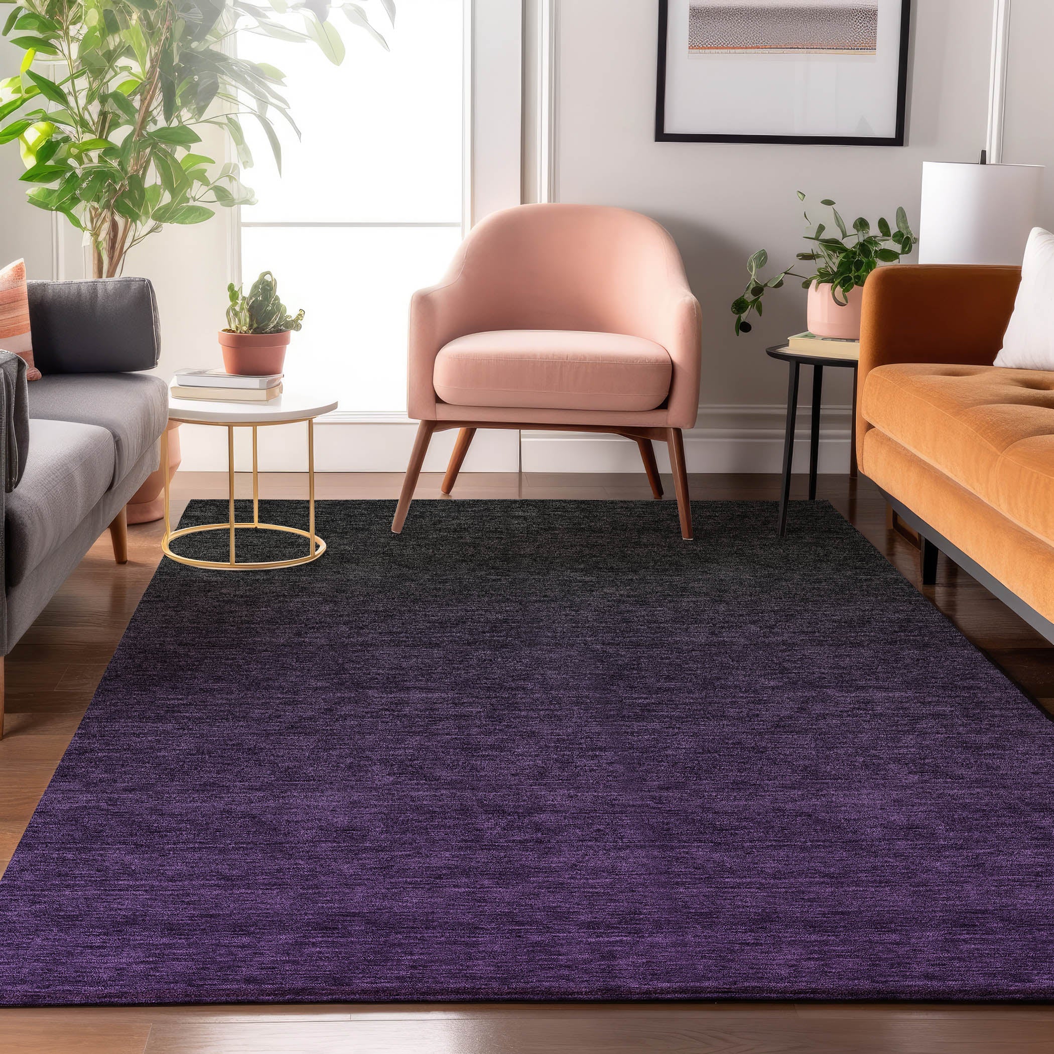 Lucerne Machine Washable Transitional Eggplant Purple Rug 2'6" x 3'10" #shape_Rectangle
