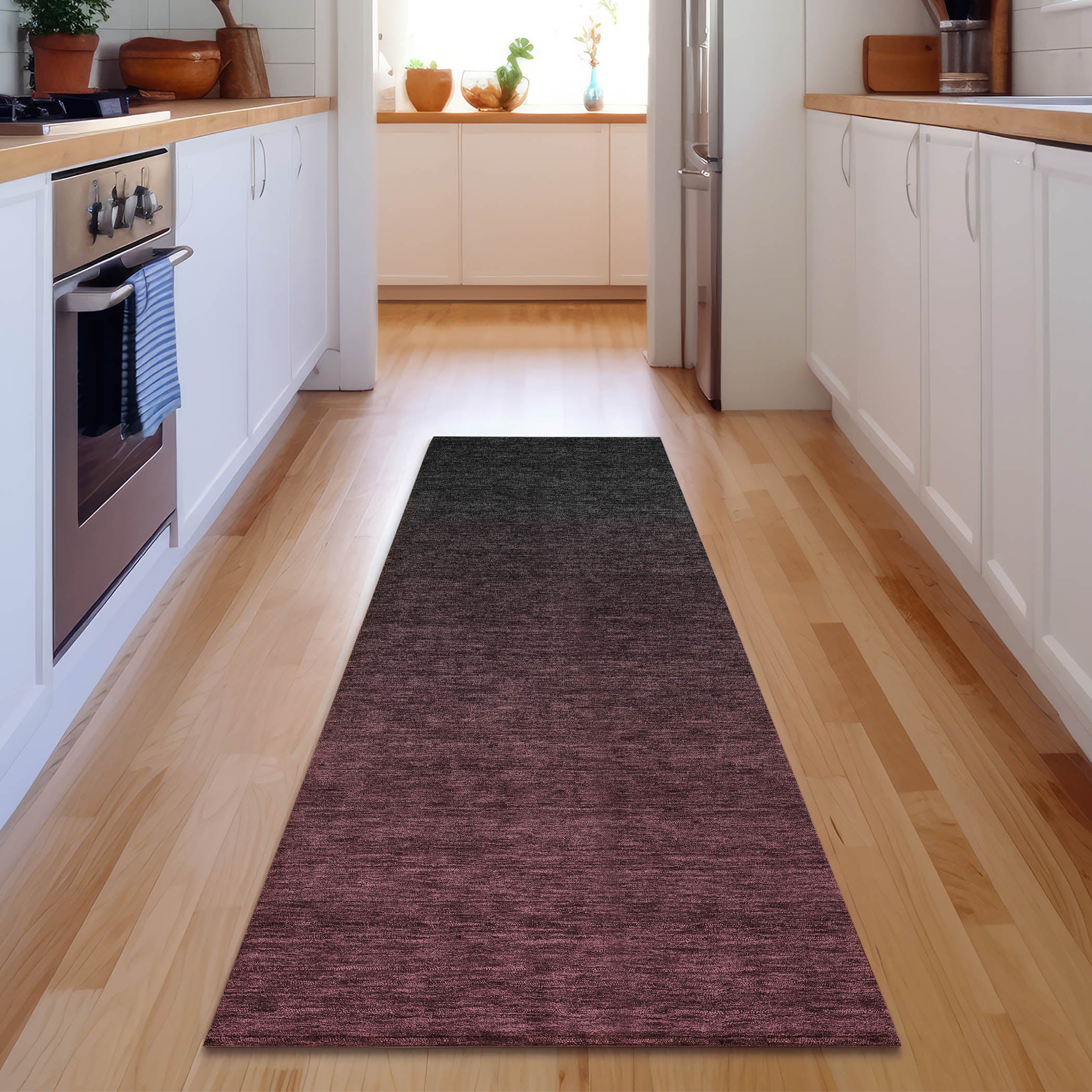 Lucerne Machine Washable Transitional Merlot Red Rug 2'3" x 7'6" #shape_Runner