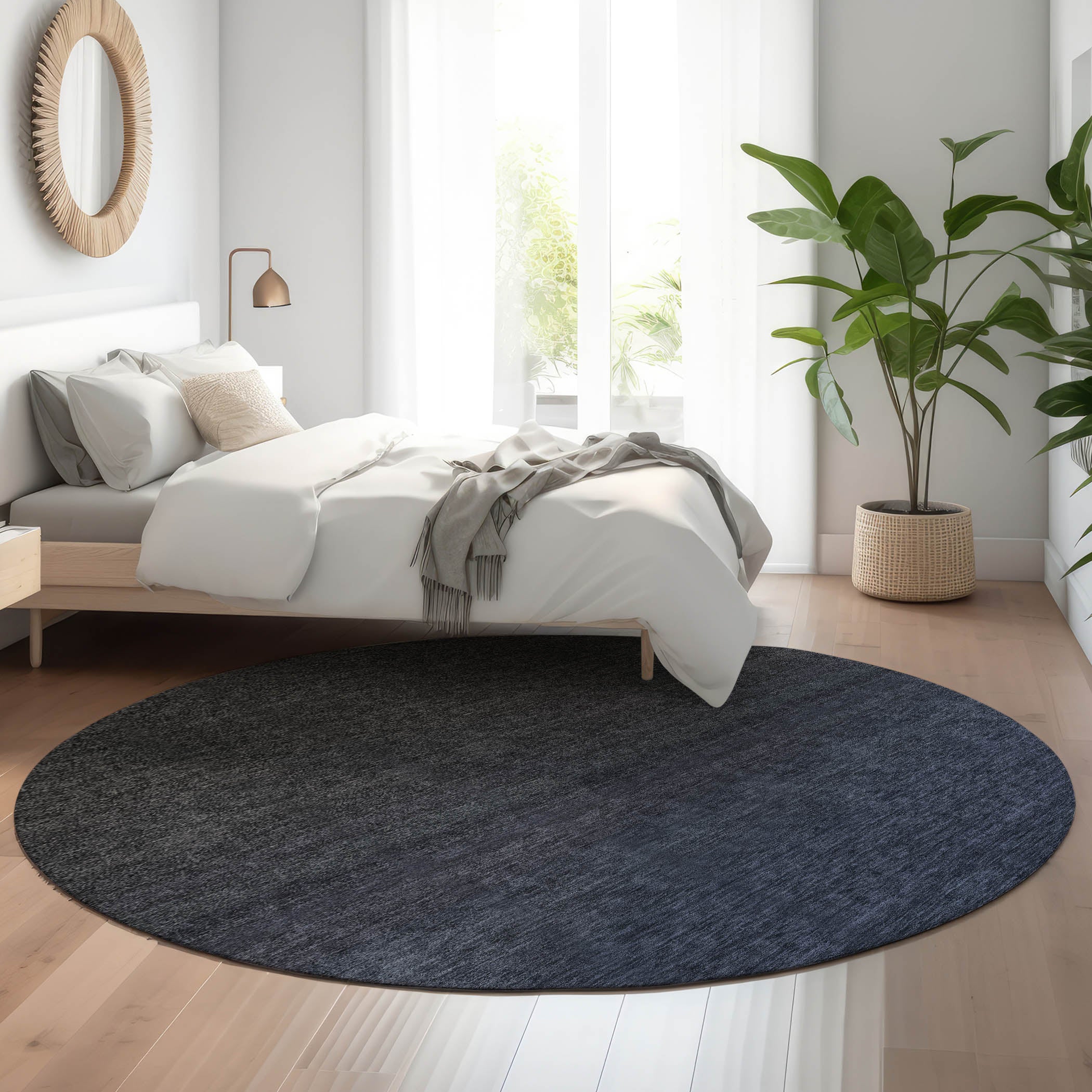 Lucerne Machine Washable Transitional Navy Blue Rug 8' x 8' #shape_Round