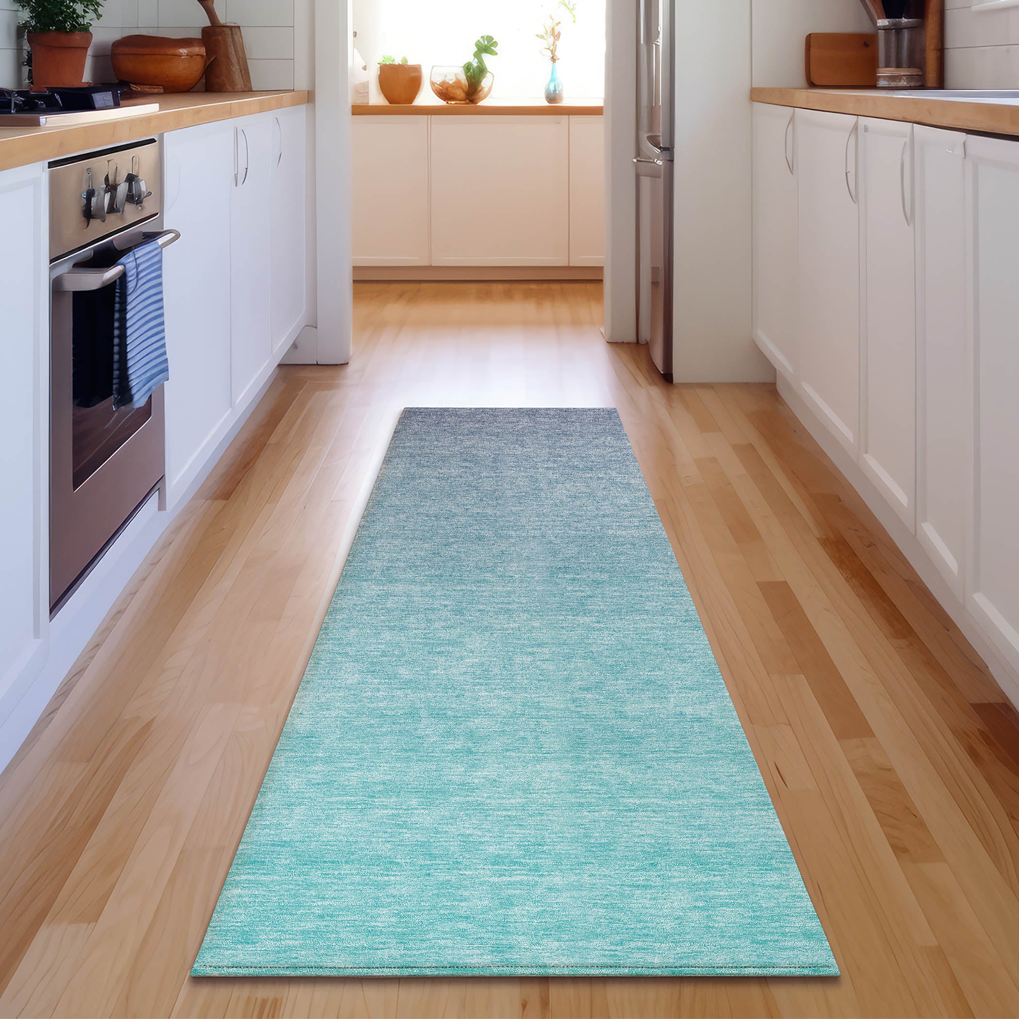 Sintra Machine Washable Transitional Sky Blue Rug 2'3" x 7'6" #shape_Runner
