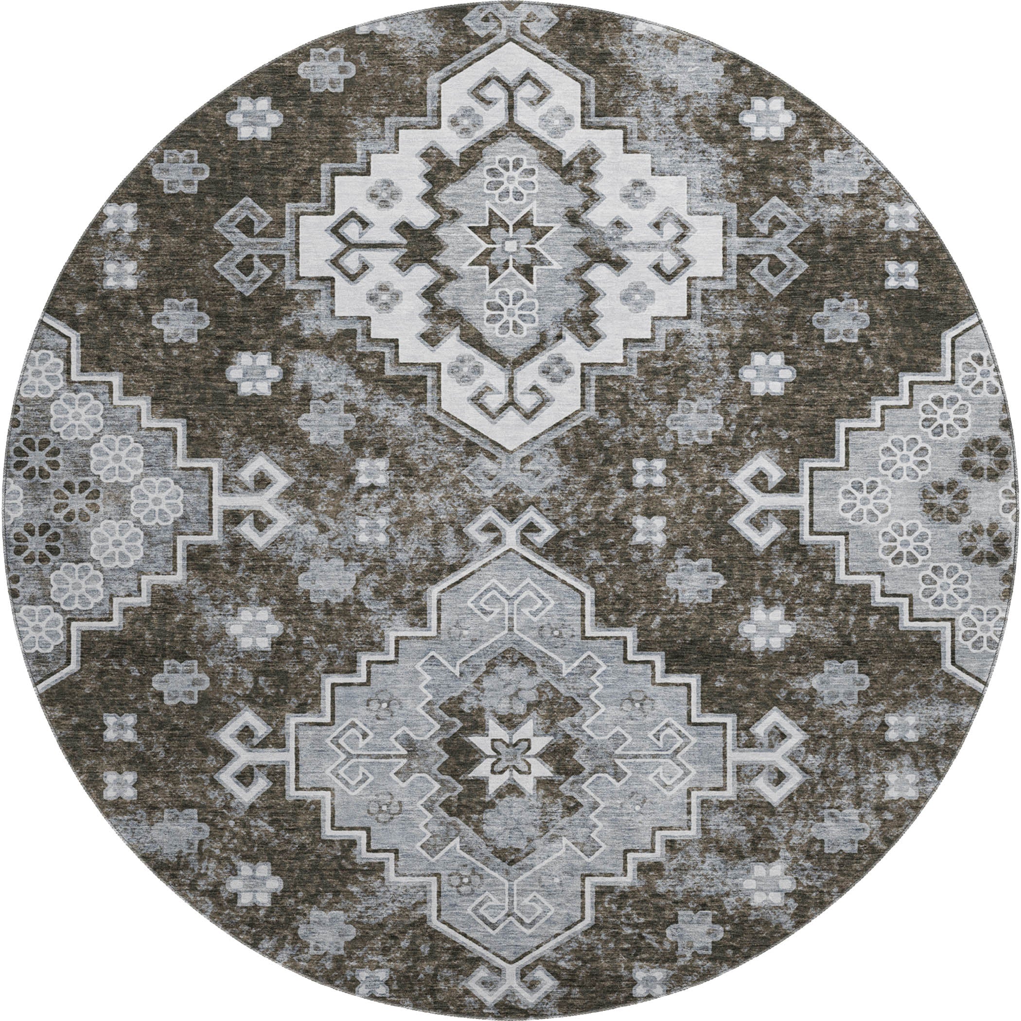 Cairo Machine Washable Traditional Chocolate Brown Rug 8' x 8' #shape_Round