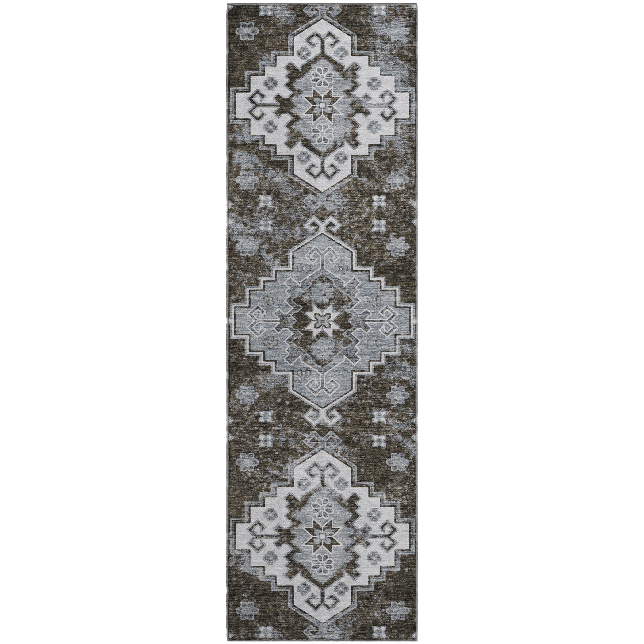 Cairo Machine Washable Traditional Chocolate Brown Rug 2'3" x 7'6" #shape_Runner