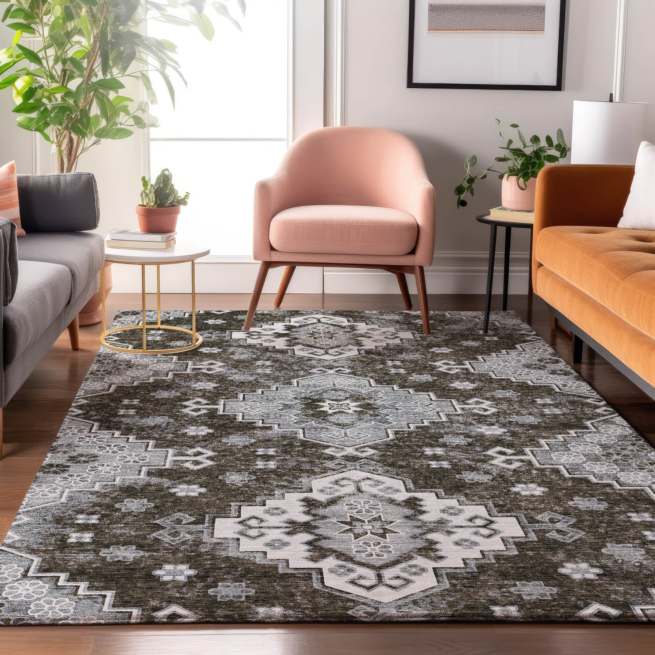 Cairo Machine Washable Traditional Chocolate Brown Rug 2'6" x 3'10" #shape_Rectangle
