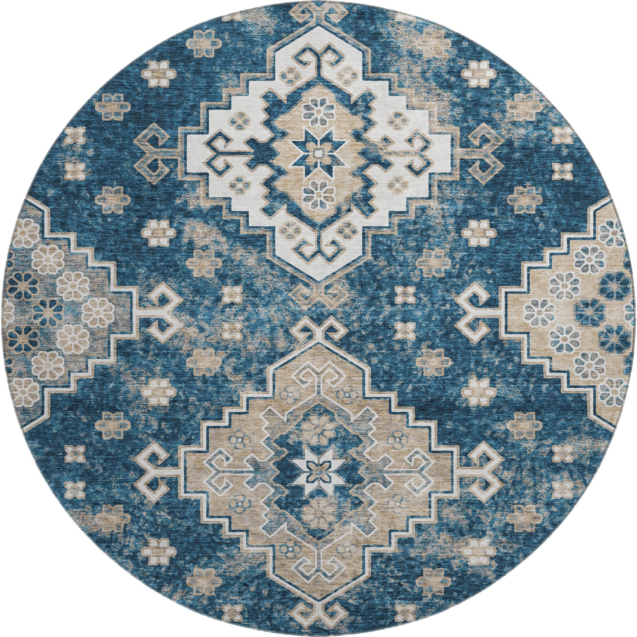 Cairo Machine Washable Traditional Navy Blue Rug 8' x 8' #shape_Round