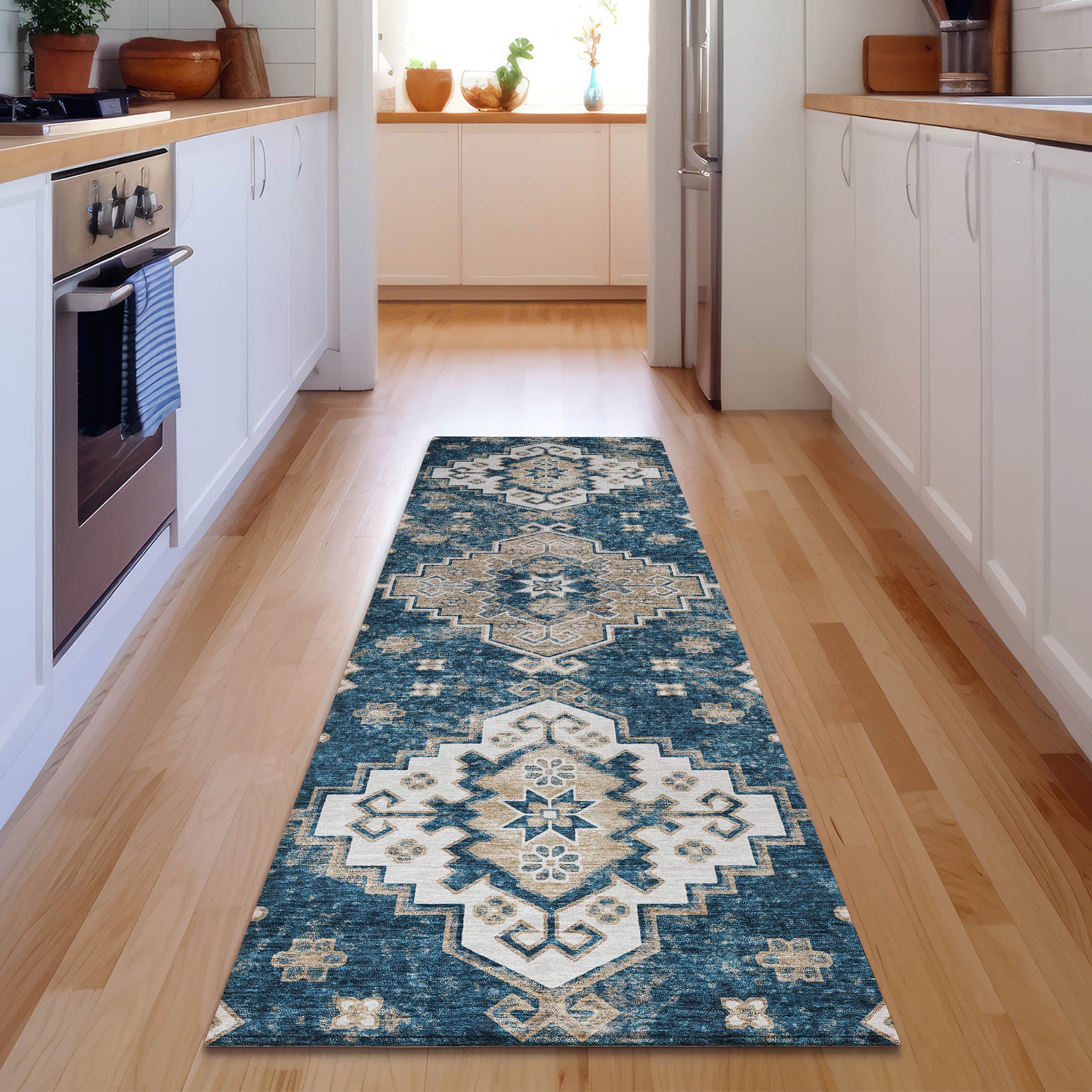 Cairo Machine Washable Traditional Navy Blue Rug 2'3" x 7'6" #shape_Runner