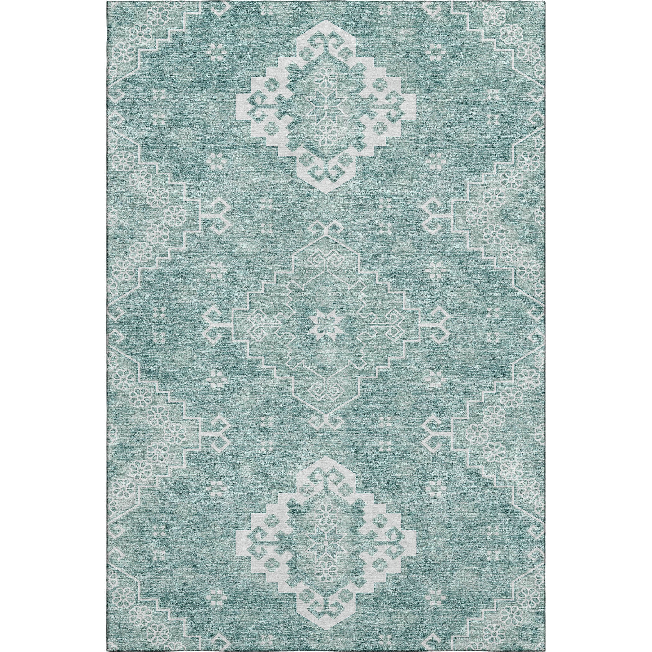 Santorini Machine Washable Traditional Aqua Teal Rug 2'6" x 3'10" #shape_Rectangle