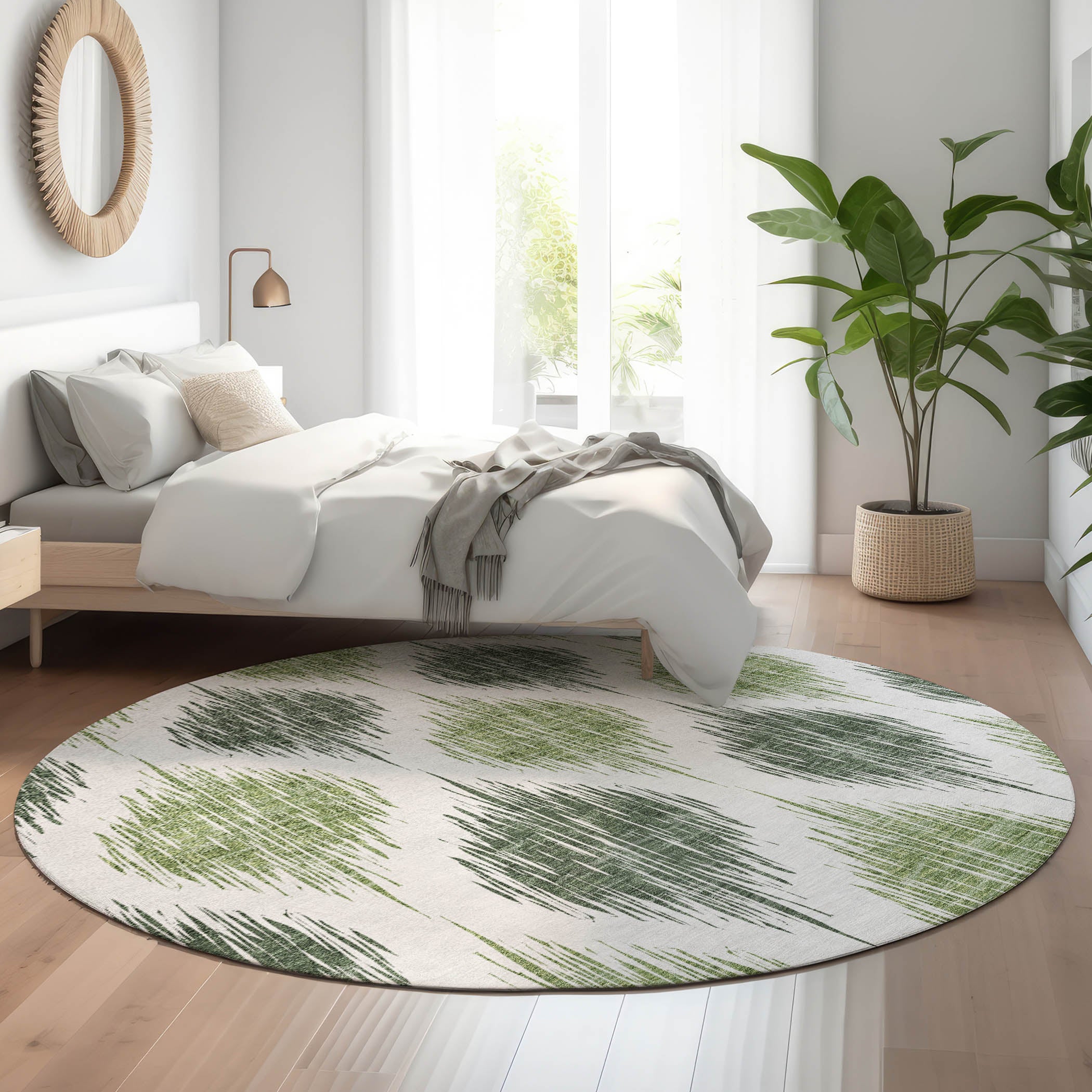 Lucerne Machine Washable Transitional Fern Green Rug 8' x 8' #shape_Round