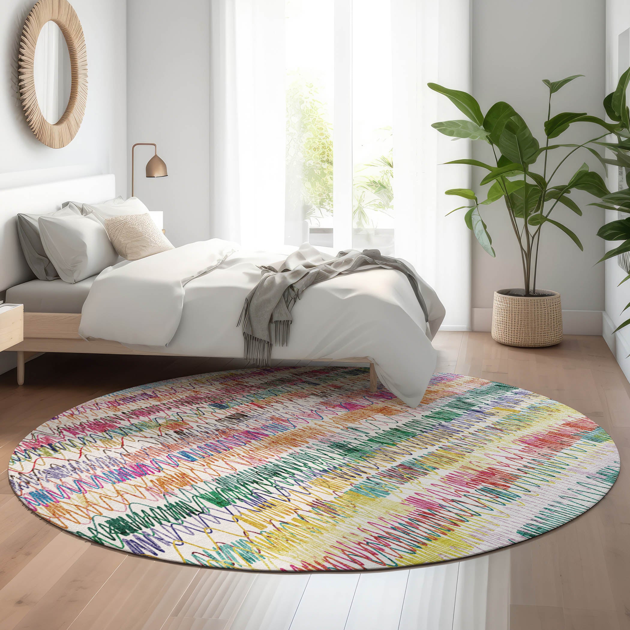 Oslo Machine Washable Transitional Green Rug 8' x 8' #shape_Round