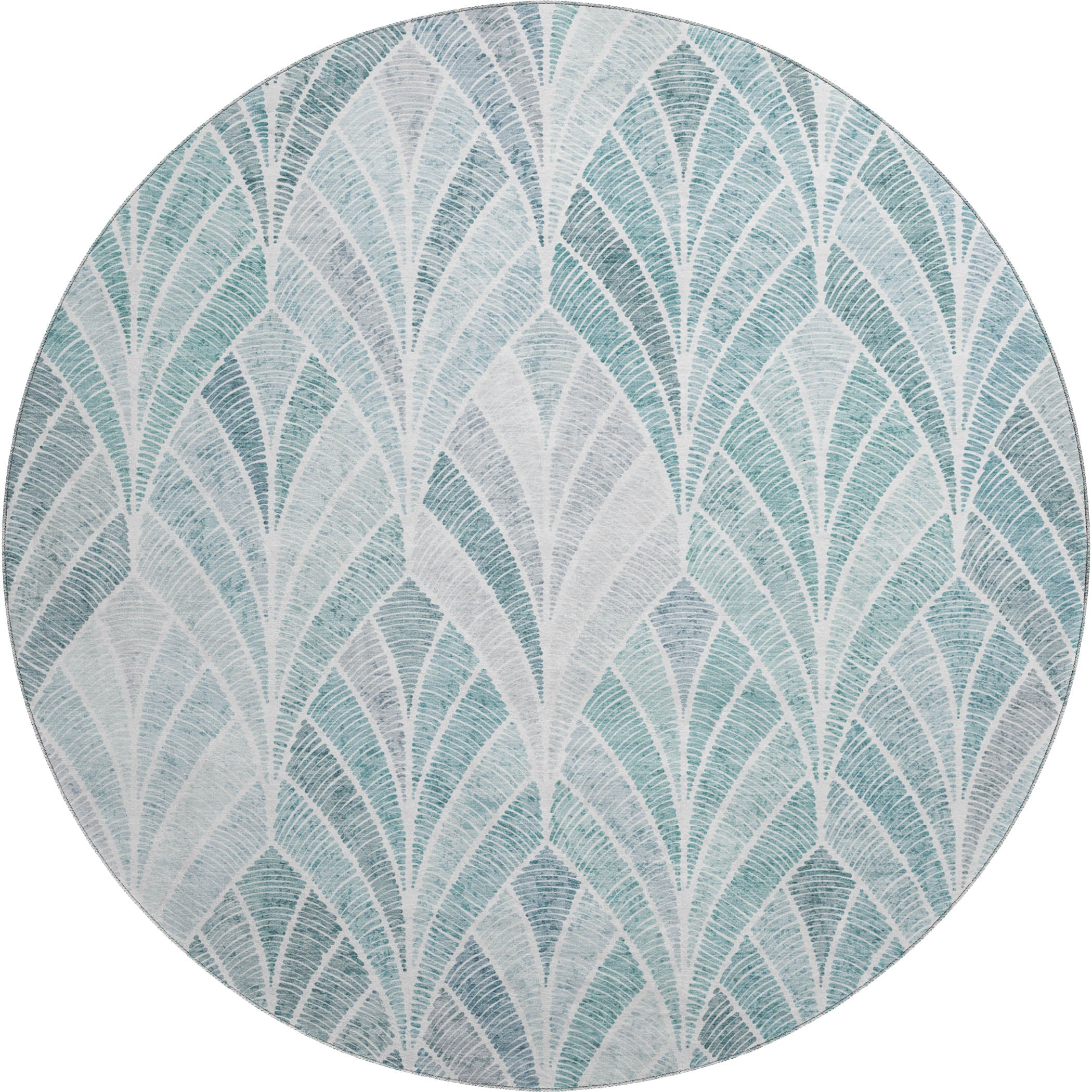 Montevideo Machine Washable Transitional Aqua Teal Rug 8' x 8' #shape_Round