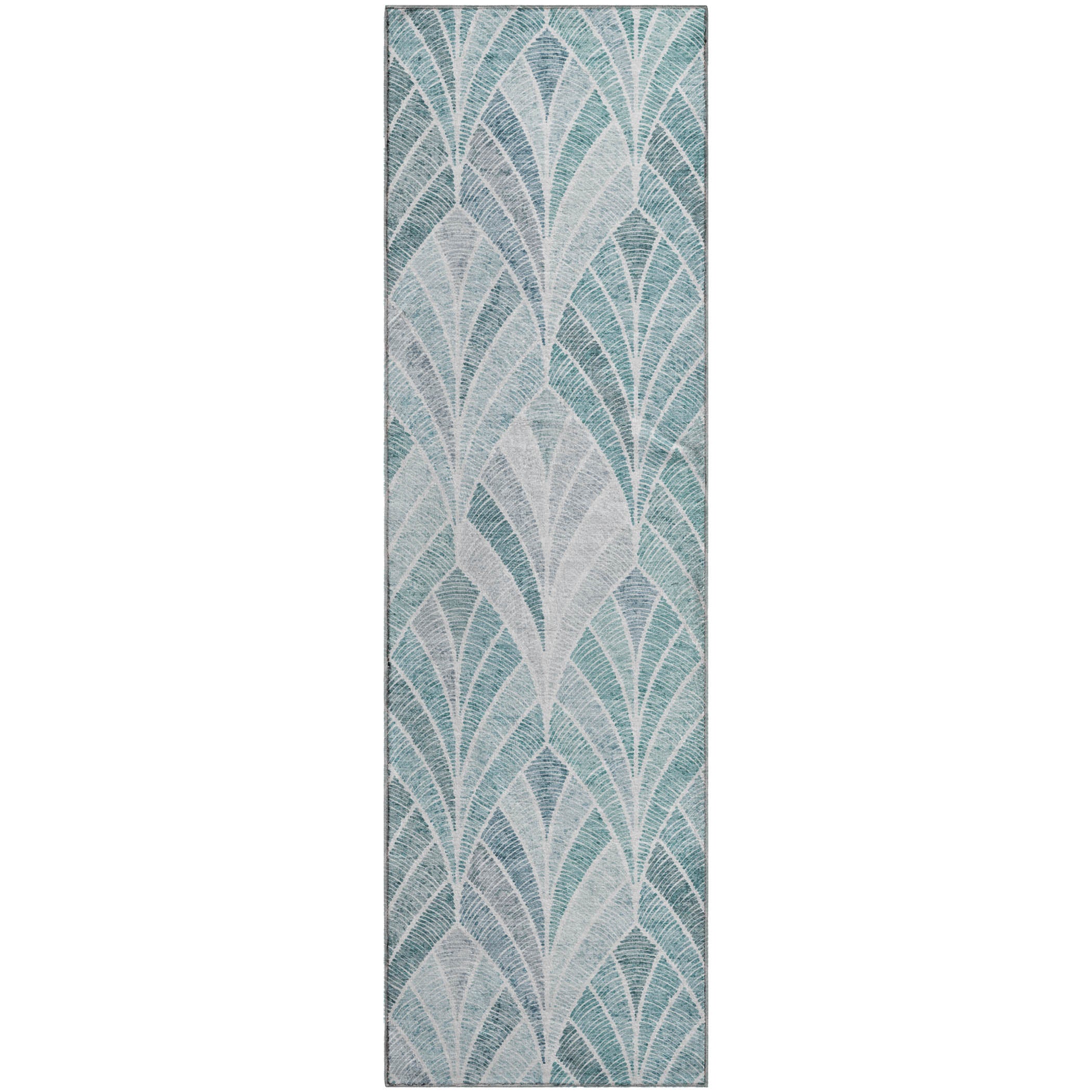 Montevideo Machine Washable Transitional Aqua Teal Rug 2'3" x 7'6" #shape_Runner