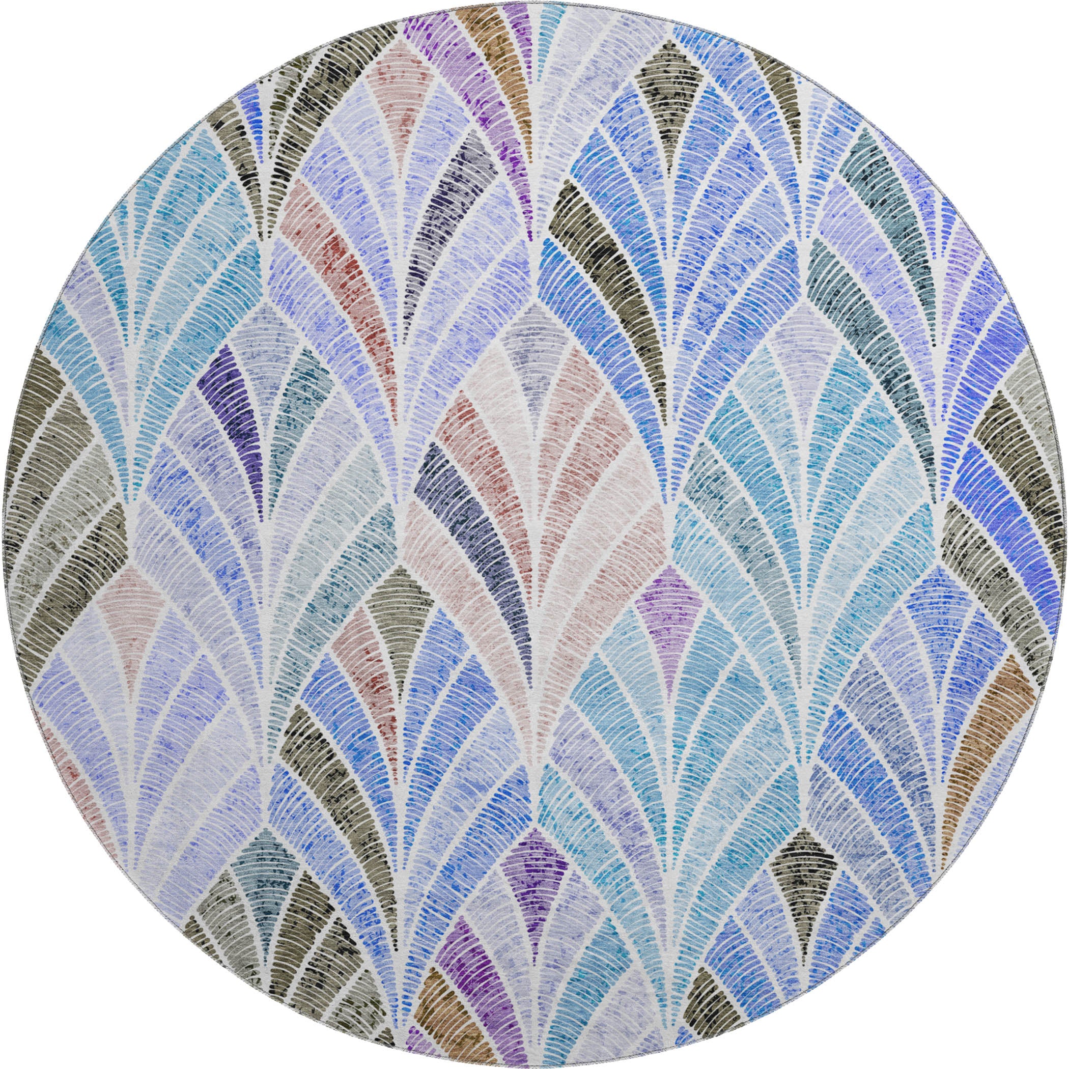 Montevideo Machine Washable Transitional Blue Rug 8' x 8' #shape_Round