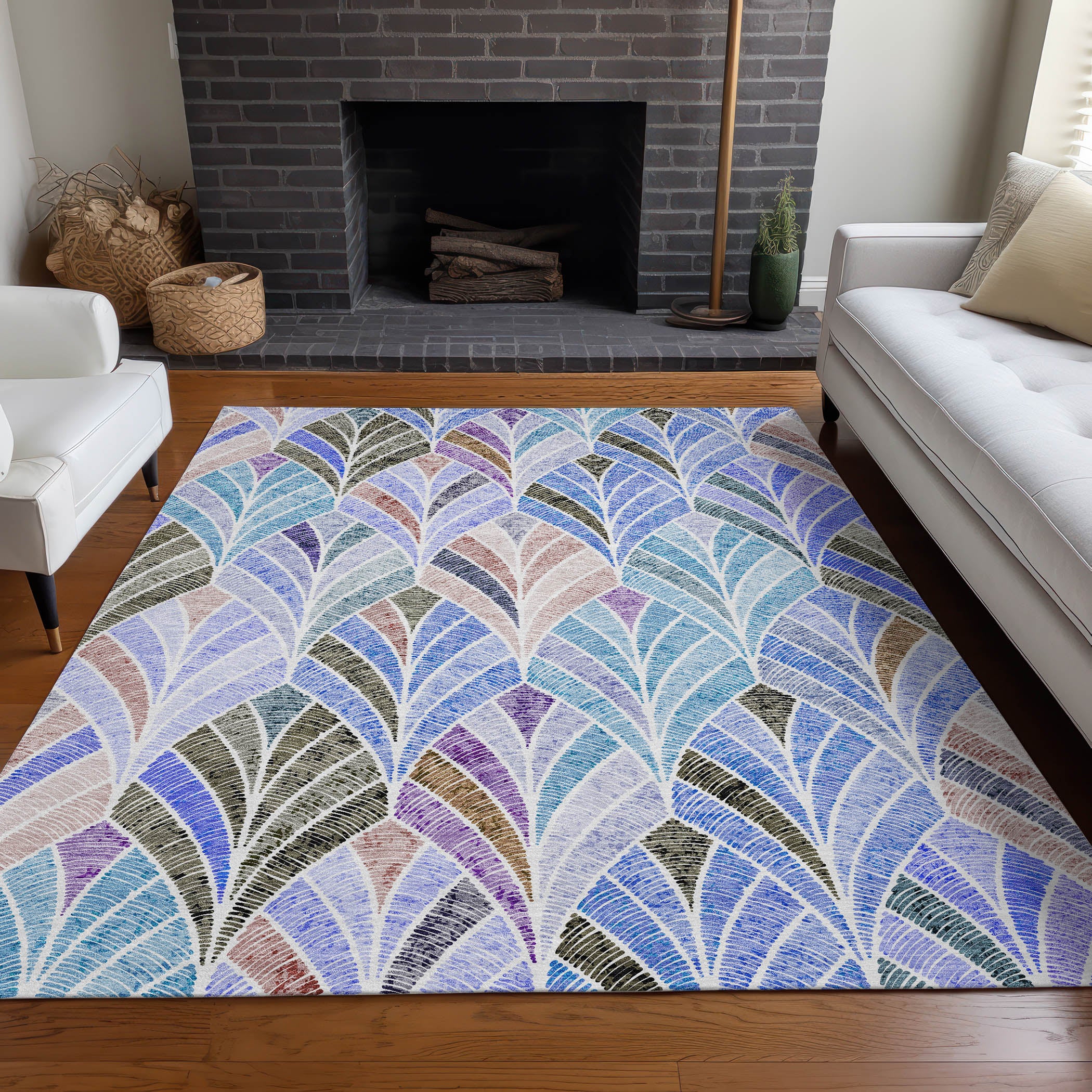 Montevideo Machine Washable Transitional Blue Rug 2'6" x 3'10" #shape_Rectangle